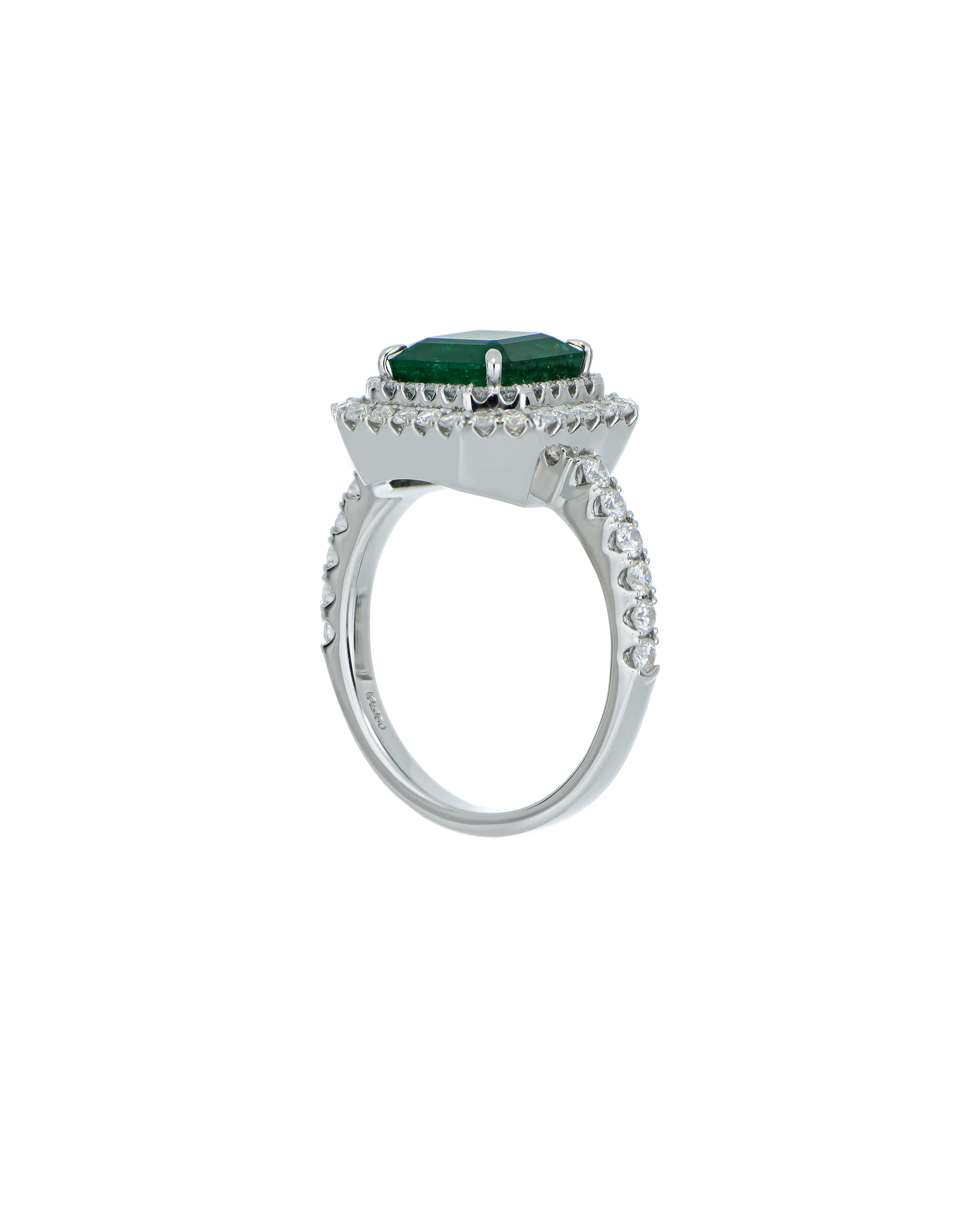 Octagonal Emerald Ring with Double Diamond Halo