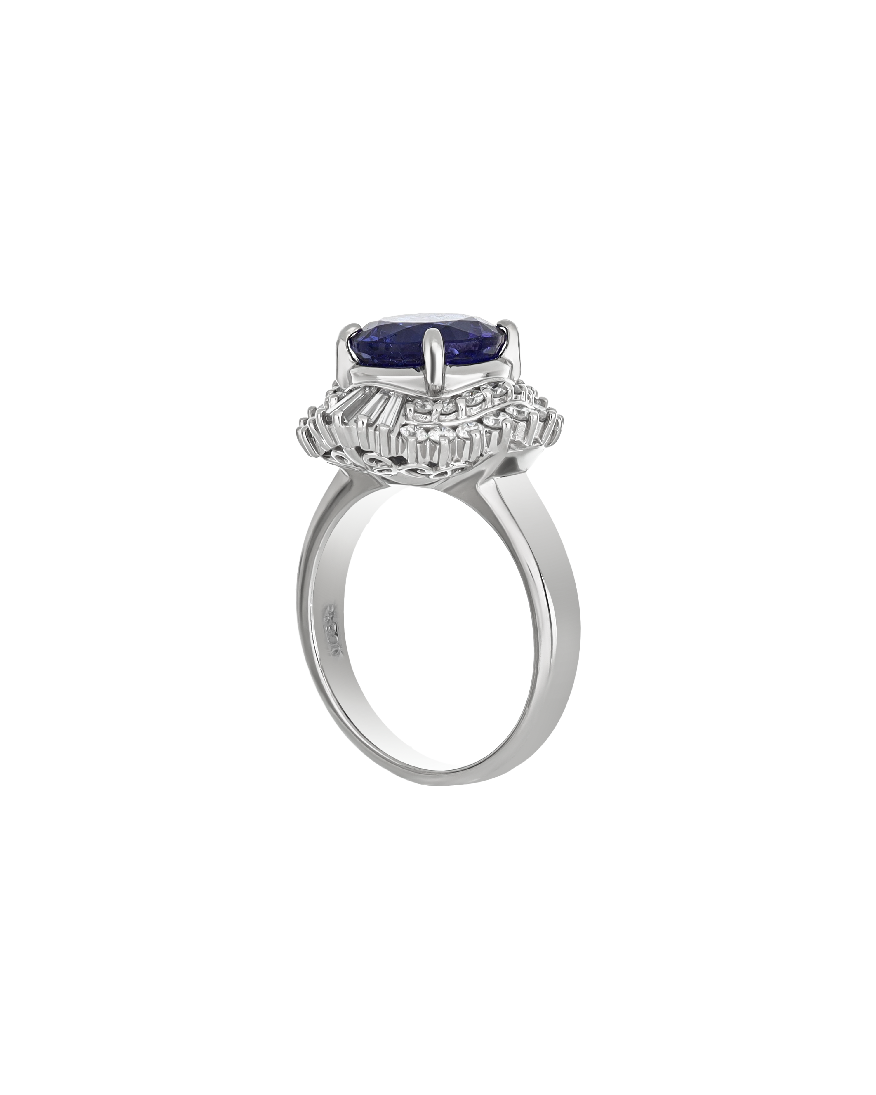 Tanzanite Platinum Cluster Ring In Oval-Cut