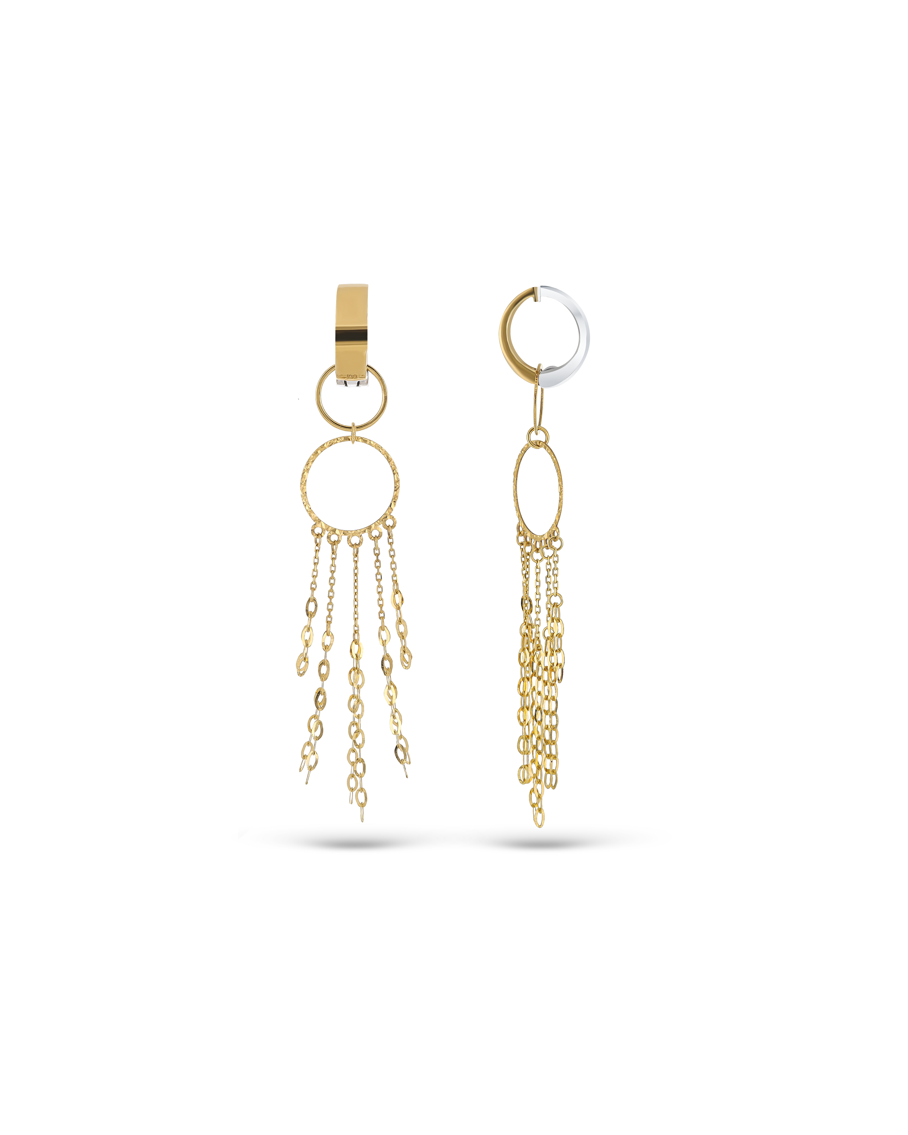 Tassel Dangling Earrings in Two-Tone Gold