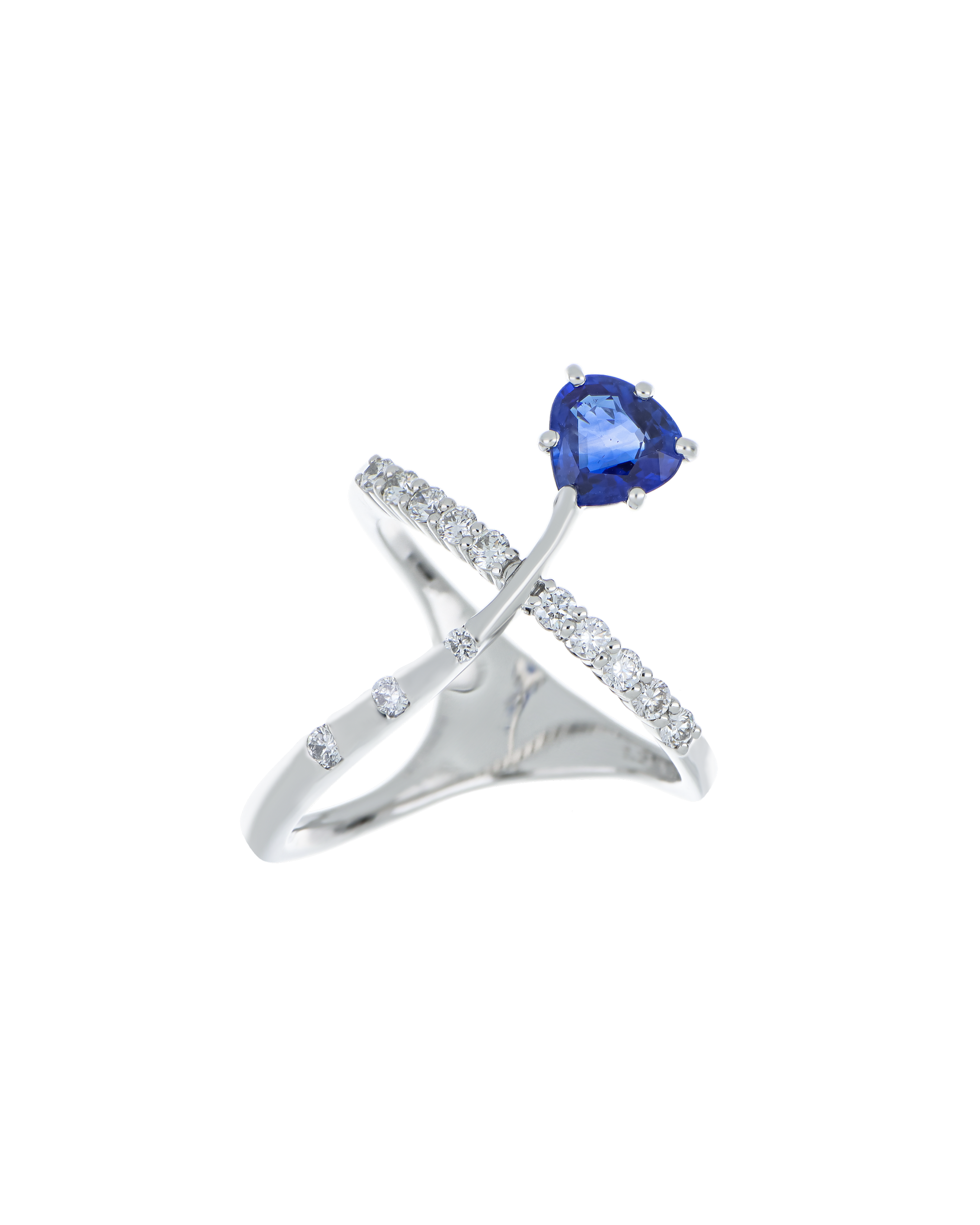 Natural Pear-Shaped Sapphire Ring With Crossover Band