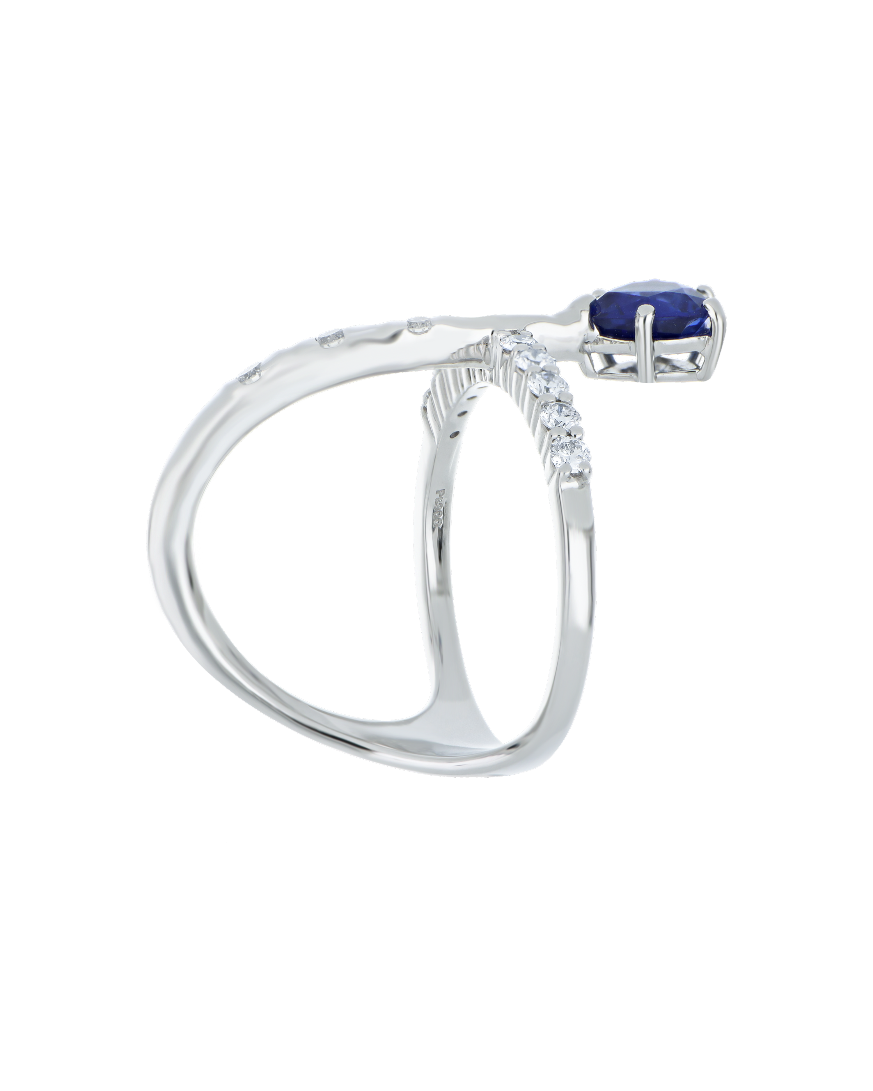 Natural Pear-Shaped Sapphire Ring With Crossover Band