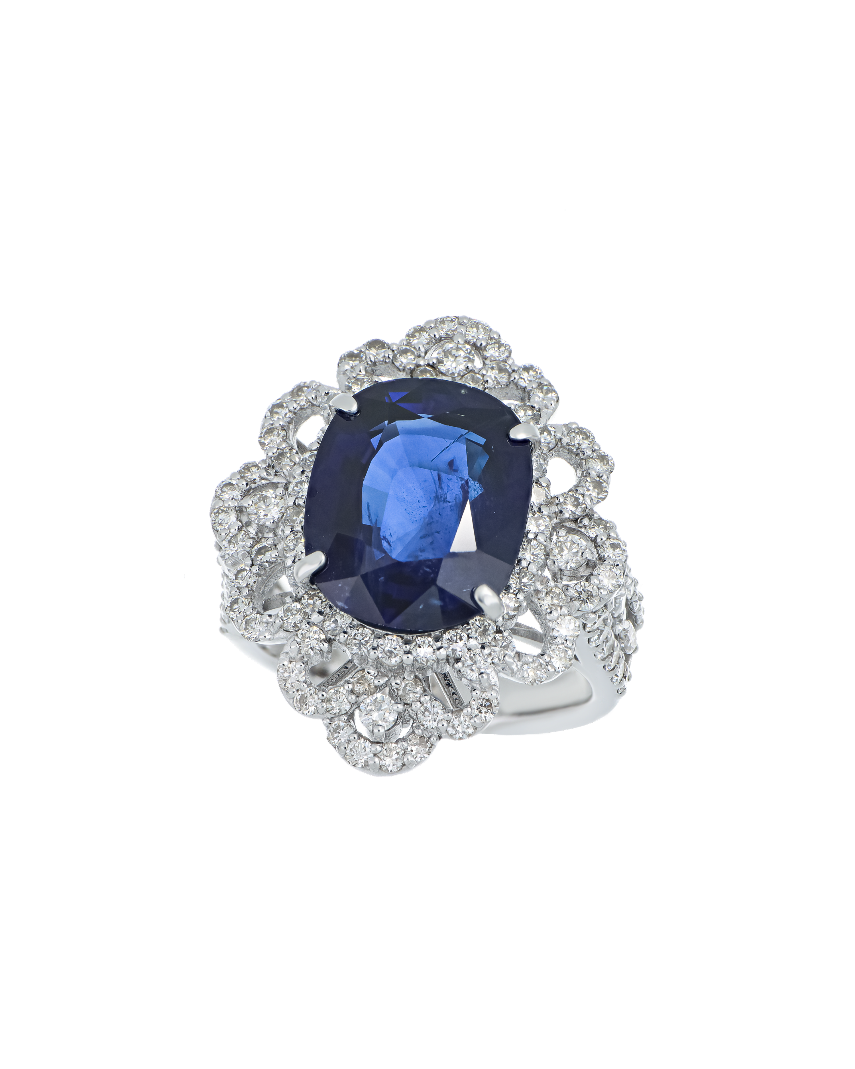 Natural Blue Sapphire And Platinum Ring In Cushion Cut