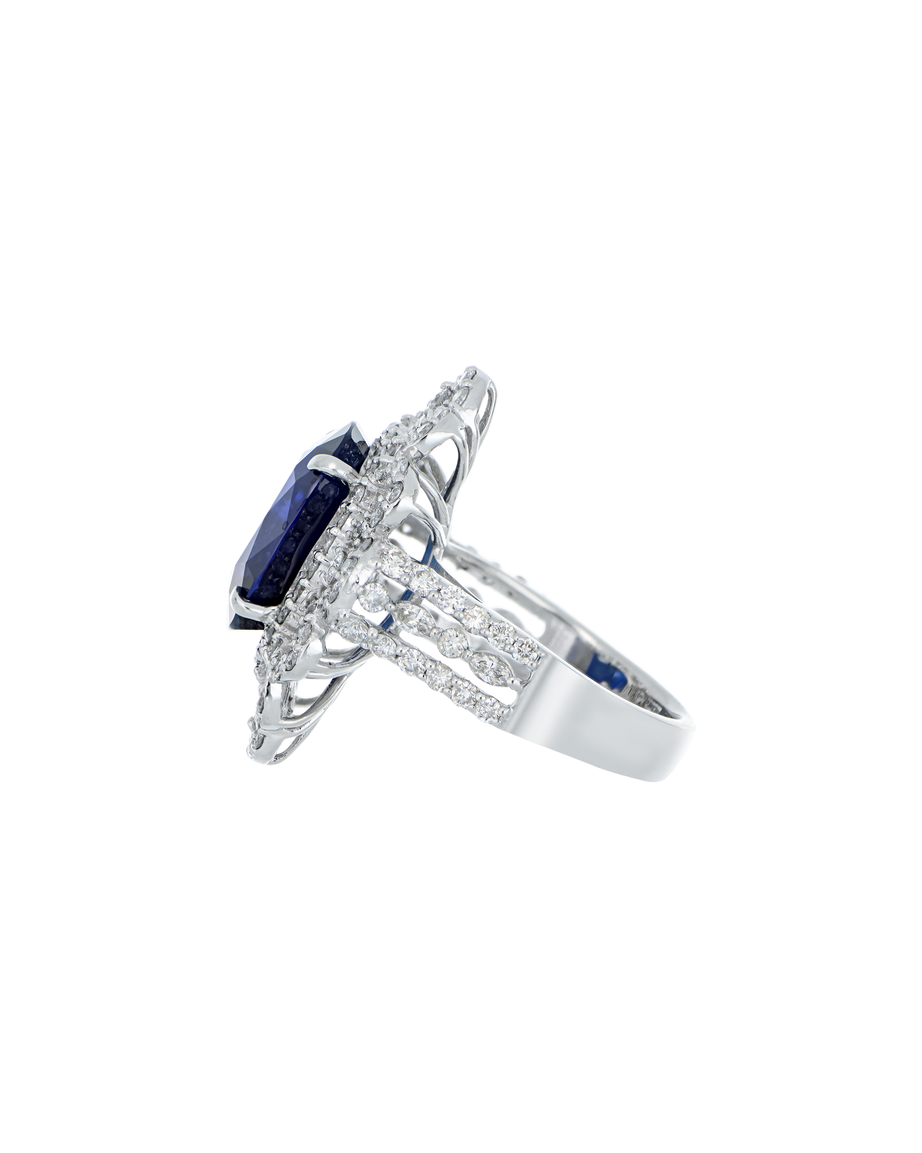 Natural Blue Sapphire And Platinum Ring In Cushion Cut