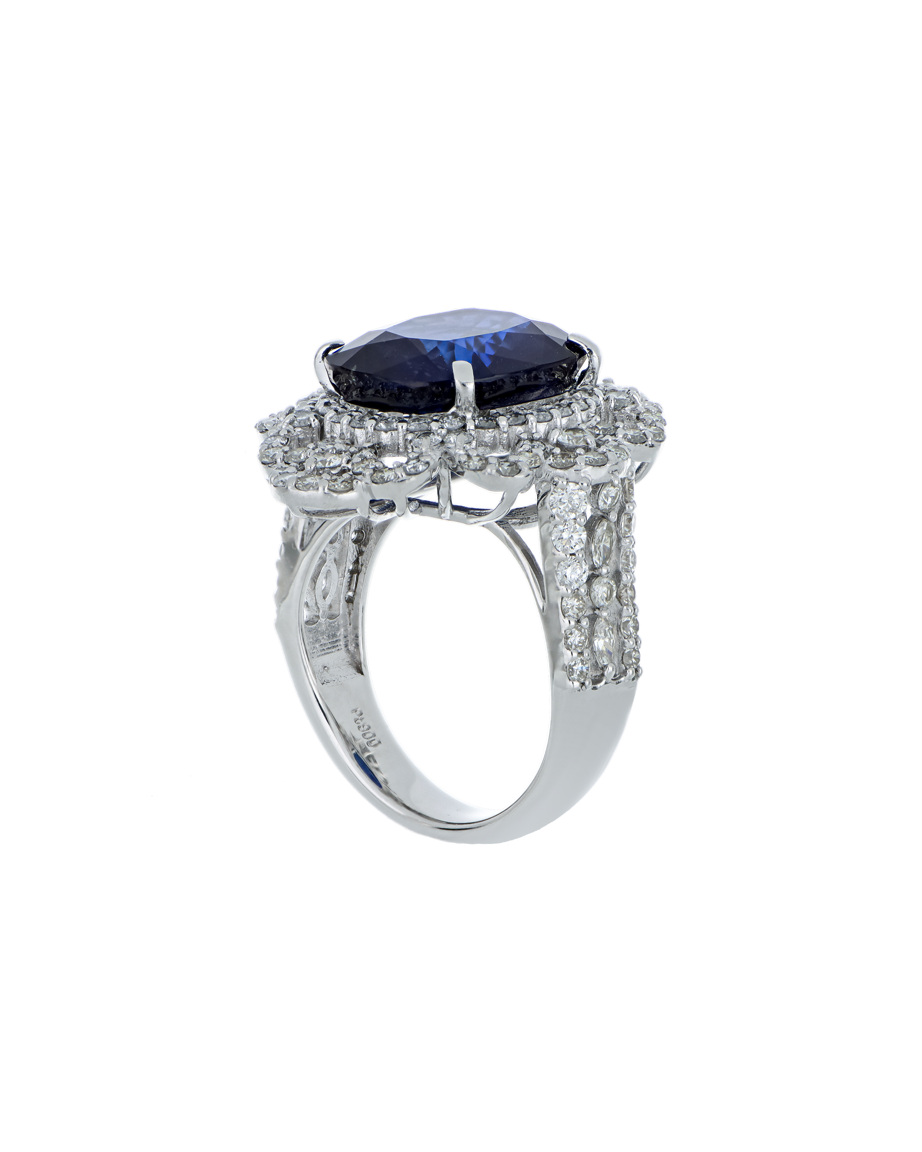 Natural Blue Sapphire And Platinum Ring In Cushion Cut