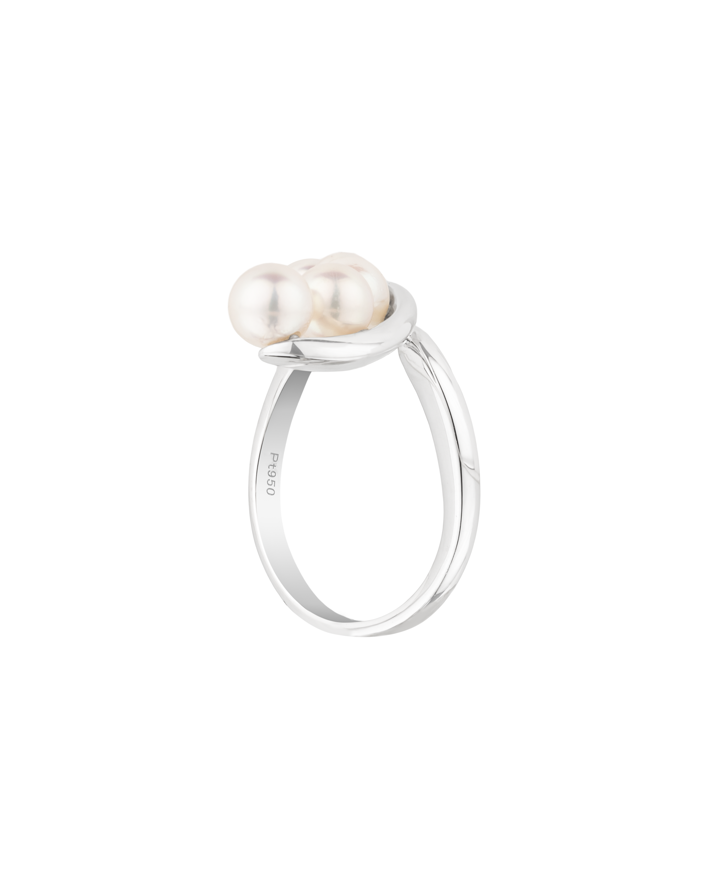 Platinum Akoya Baby Pearl Curved Ring 3ct