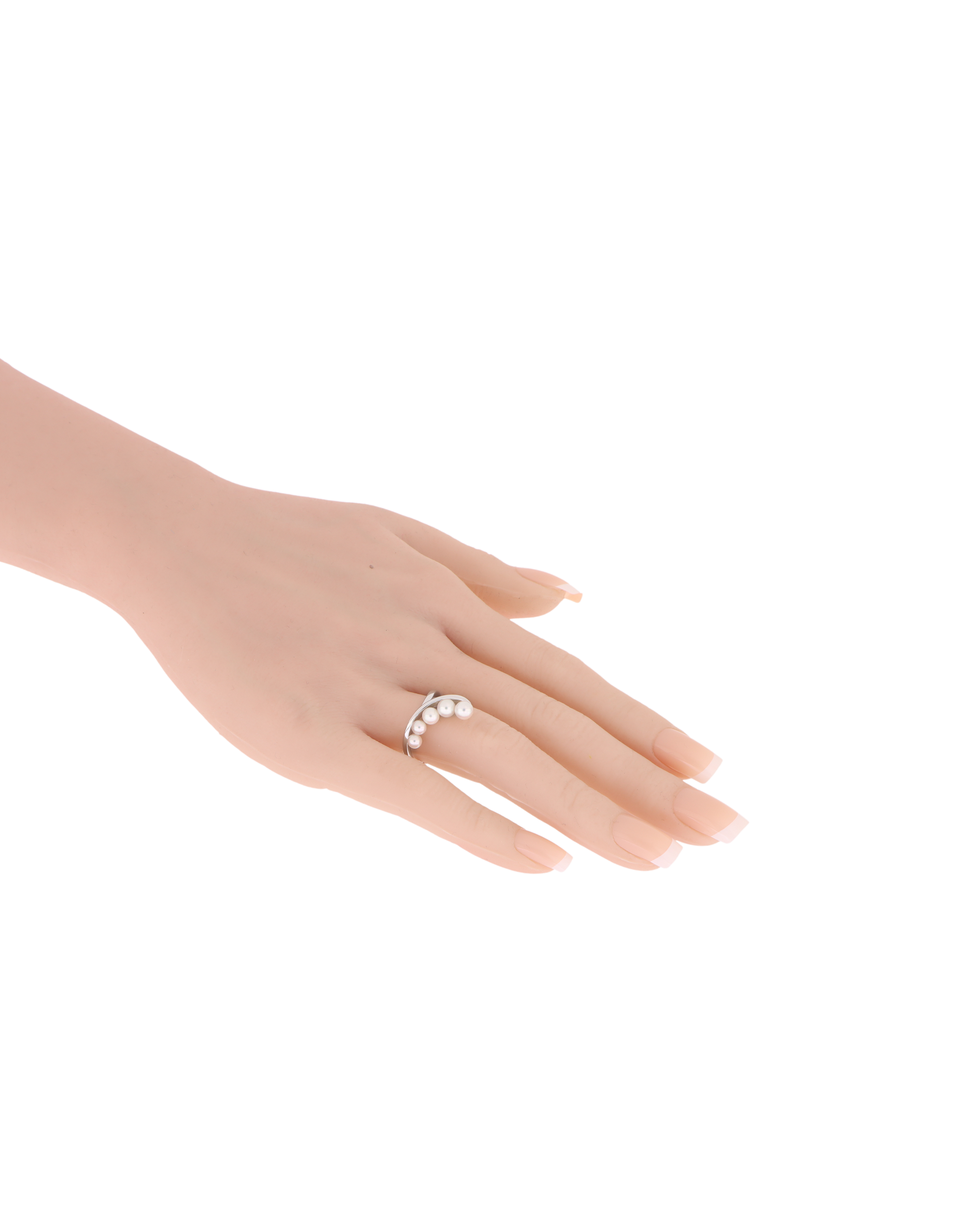 Platinum Akoya Baby Pearl Curved Ring 3ct