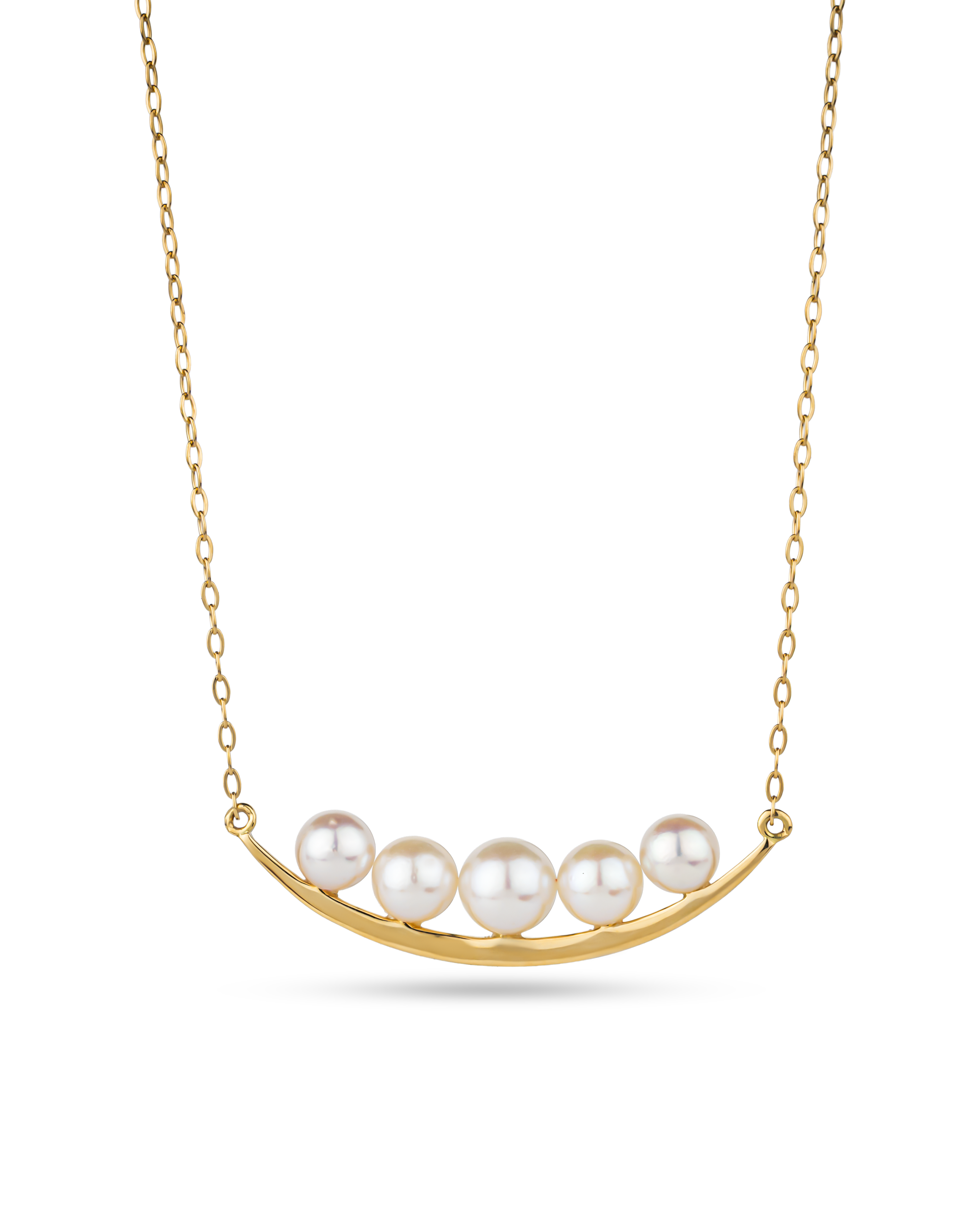 Yellow Gold Akoya Pearl Bar Necklace