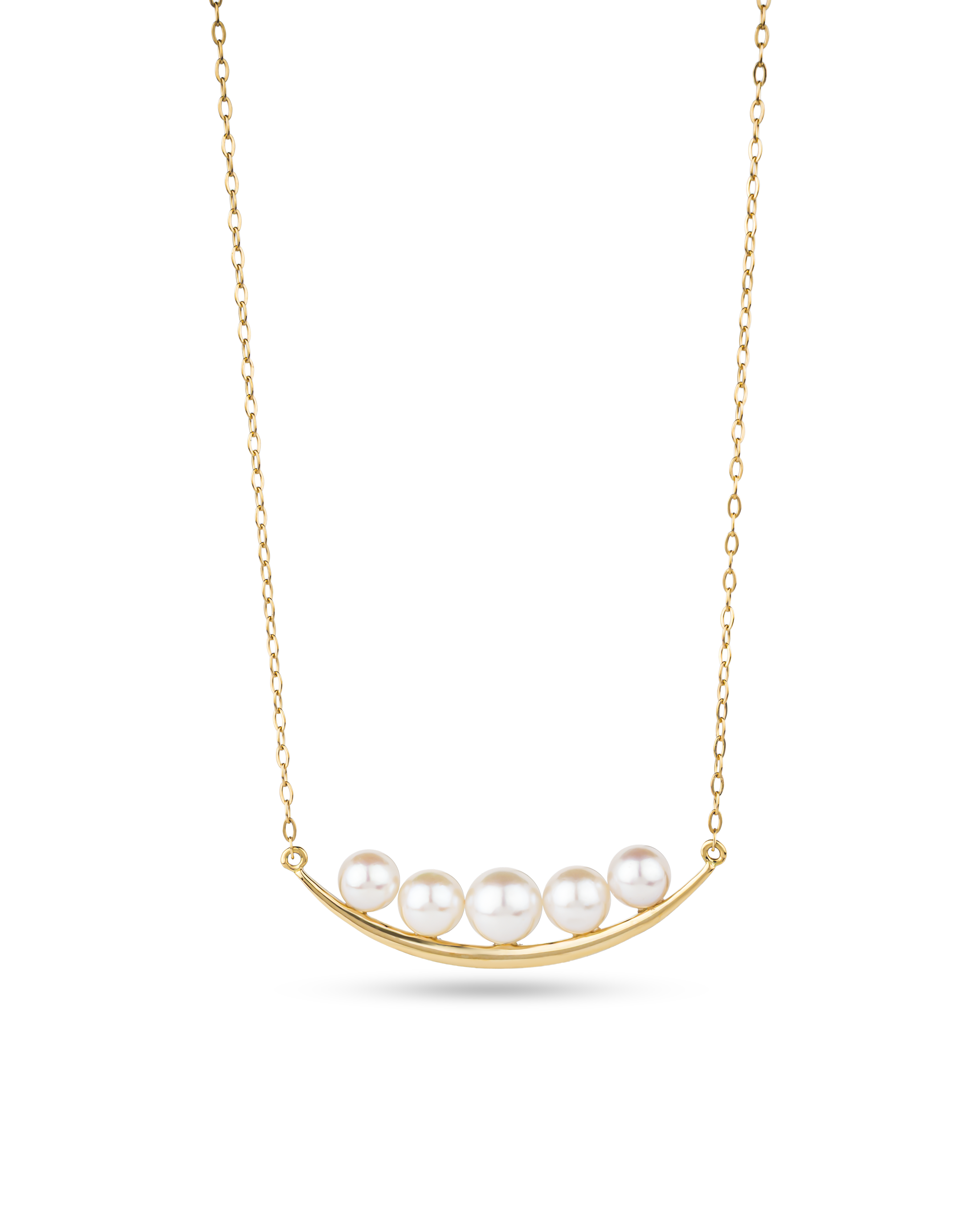 Yellow Gold Akoya Pearl Bar Necklace