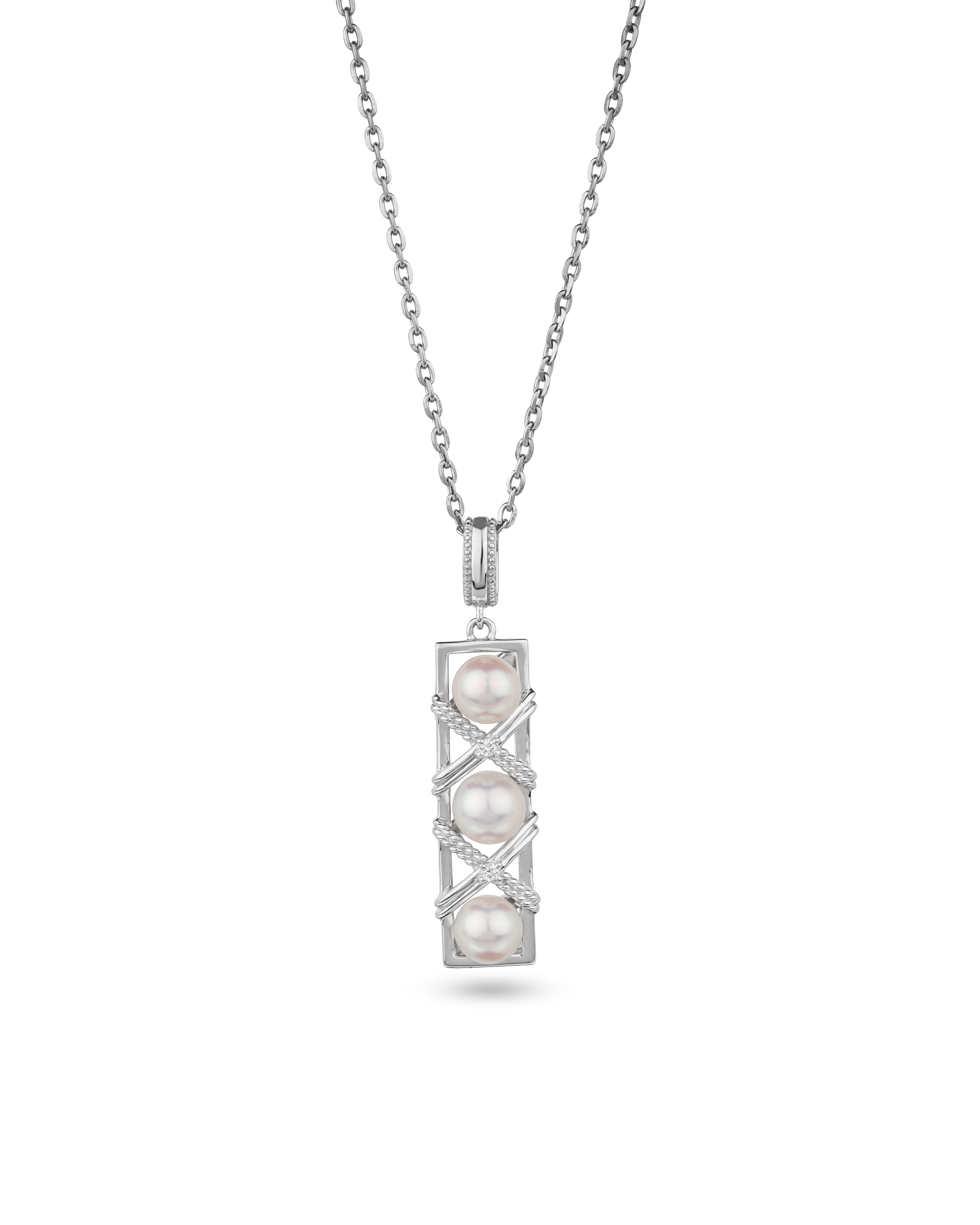 Platinum 3.15 ct Pearl Bar Pendant Necklace