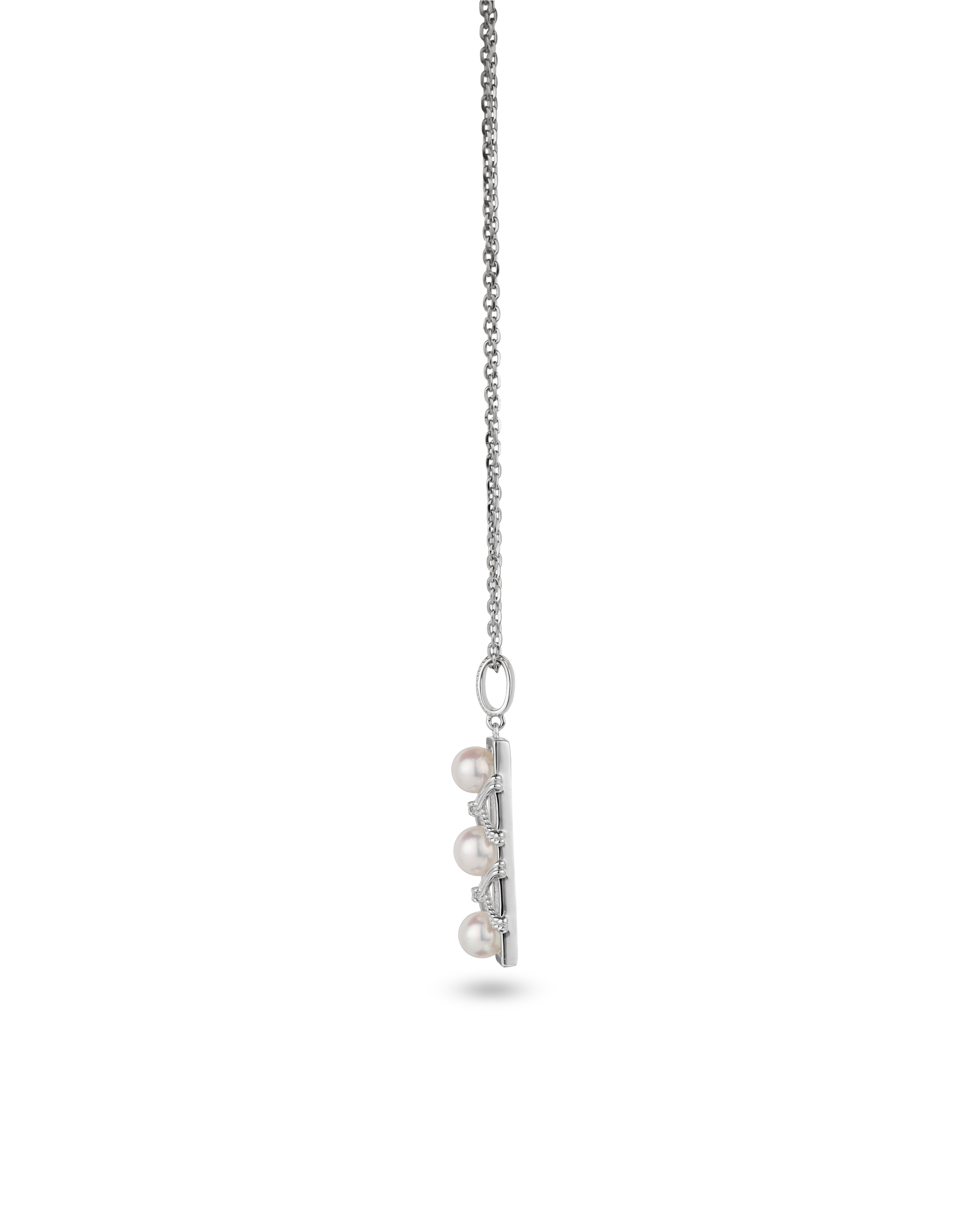 Platinum 3.15 ct Pearl Bar Pendant Necklace