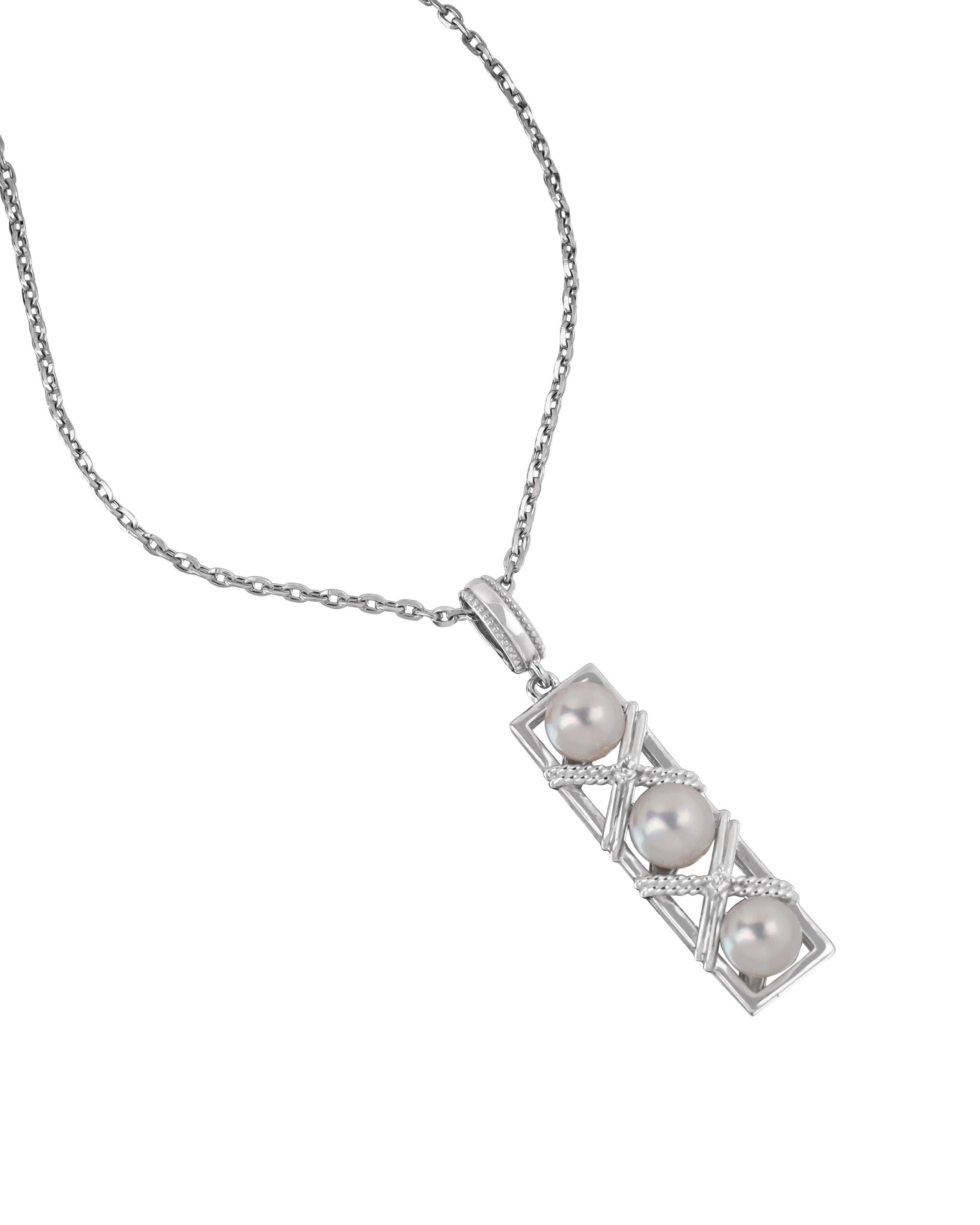 Platinum 3.15 ct Pearl Bar Pendant Necklace