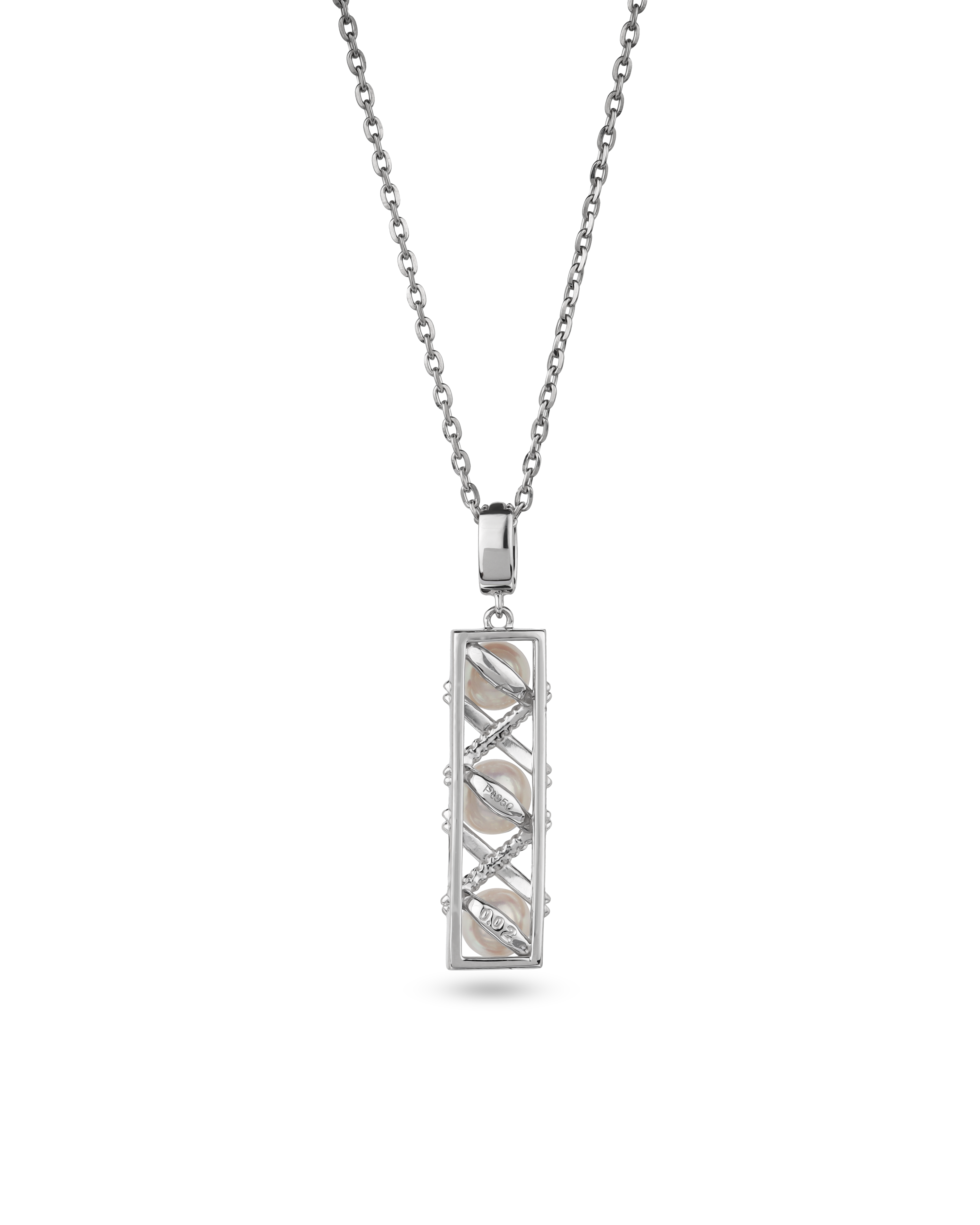 Platinum 3.15 ct Pearl Bar Pendant Necklace