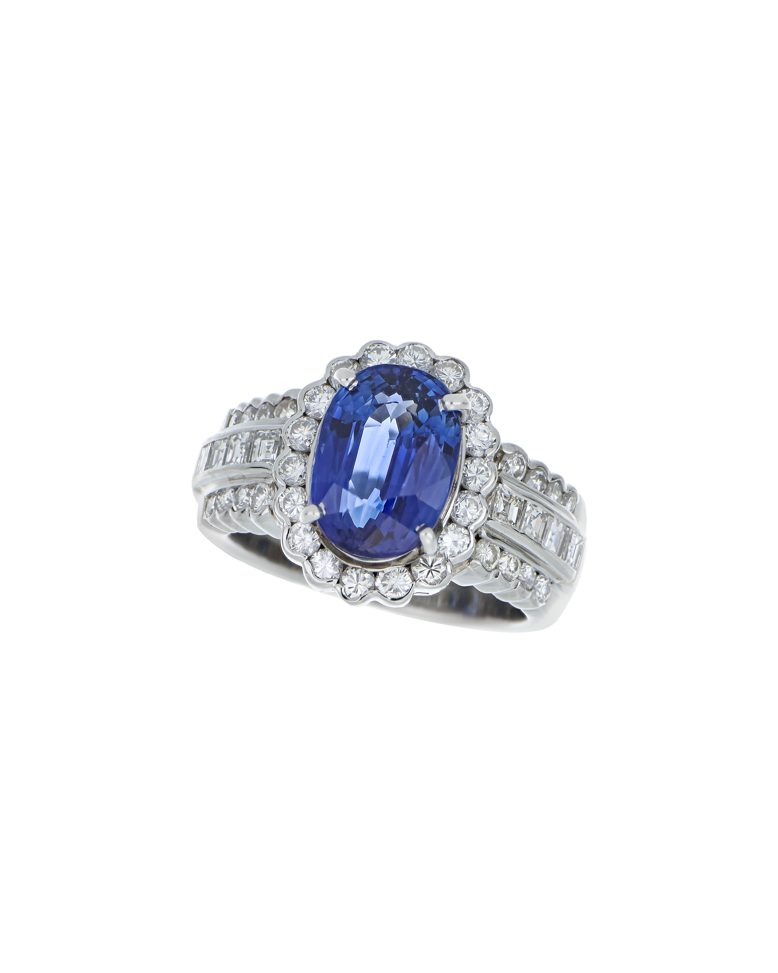 Oval-Cut Natural Blue Sapphire Ring With Platinum Band