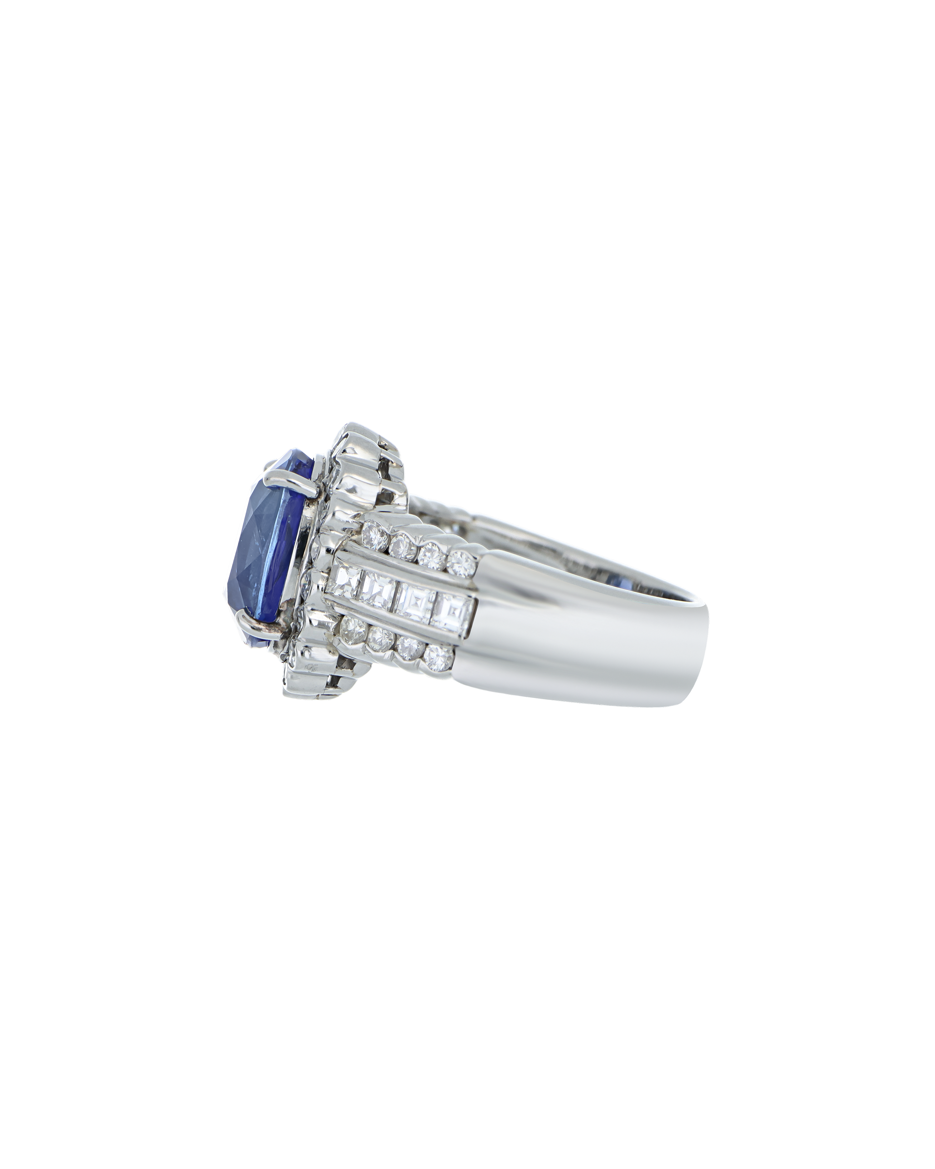 Oval-Cut Natural Blue Sapphire Ring With Platinum Band