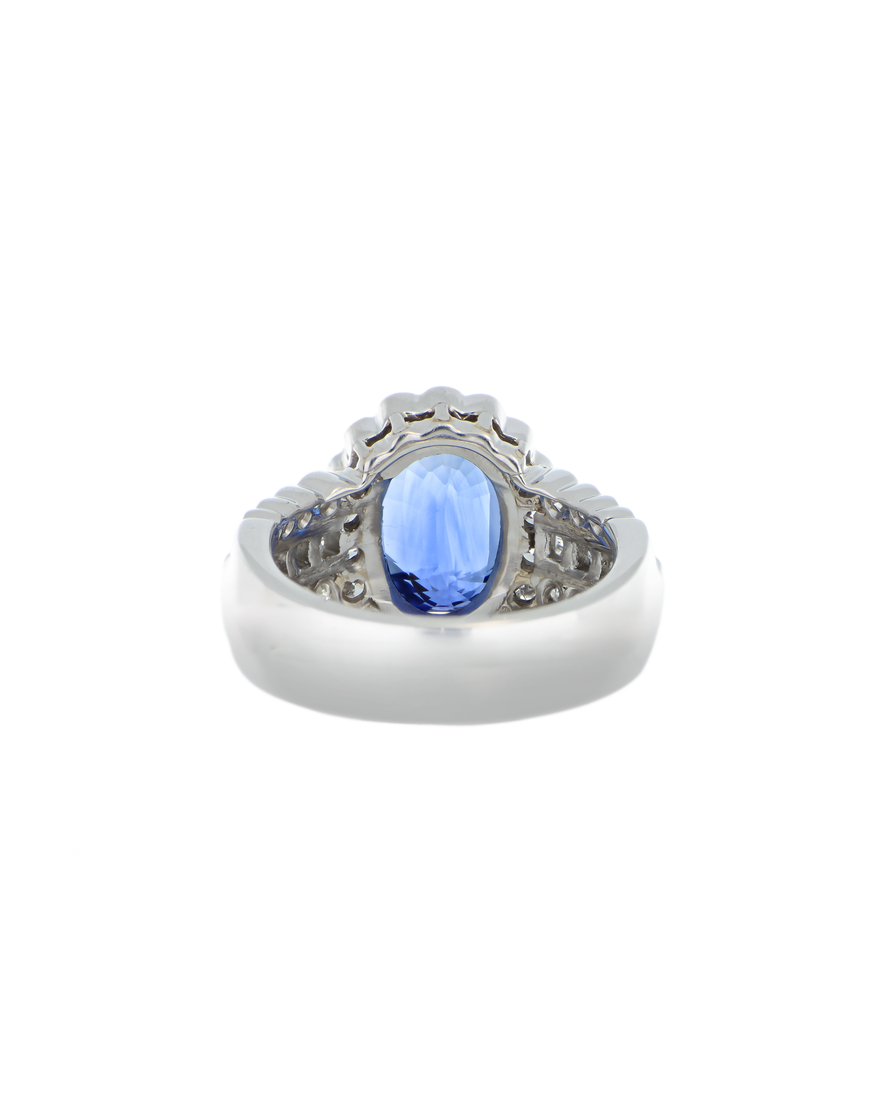 Oval-Cut Natural Blue Sapphire Ring With Platinum Band