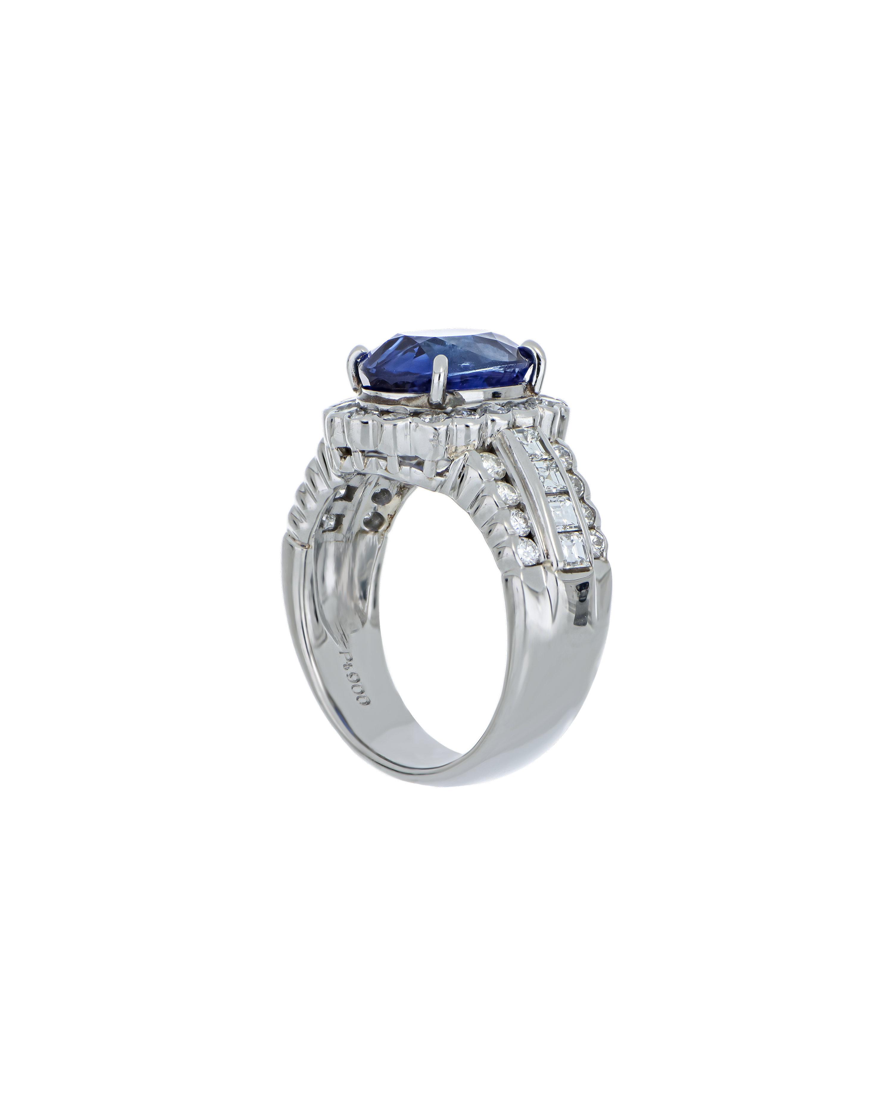 Oval-Cut Natural Blue Sapphire Ring With Platinum Band