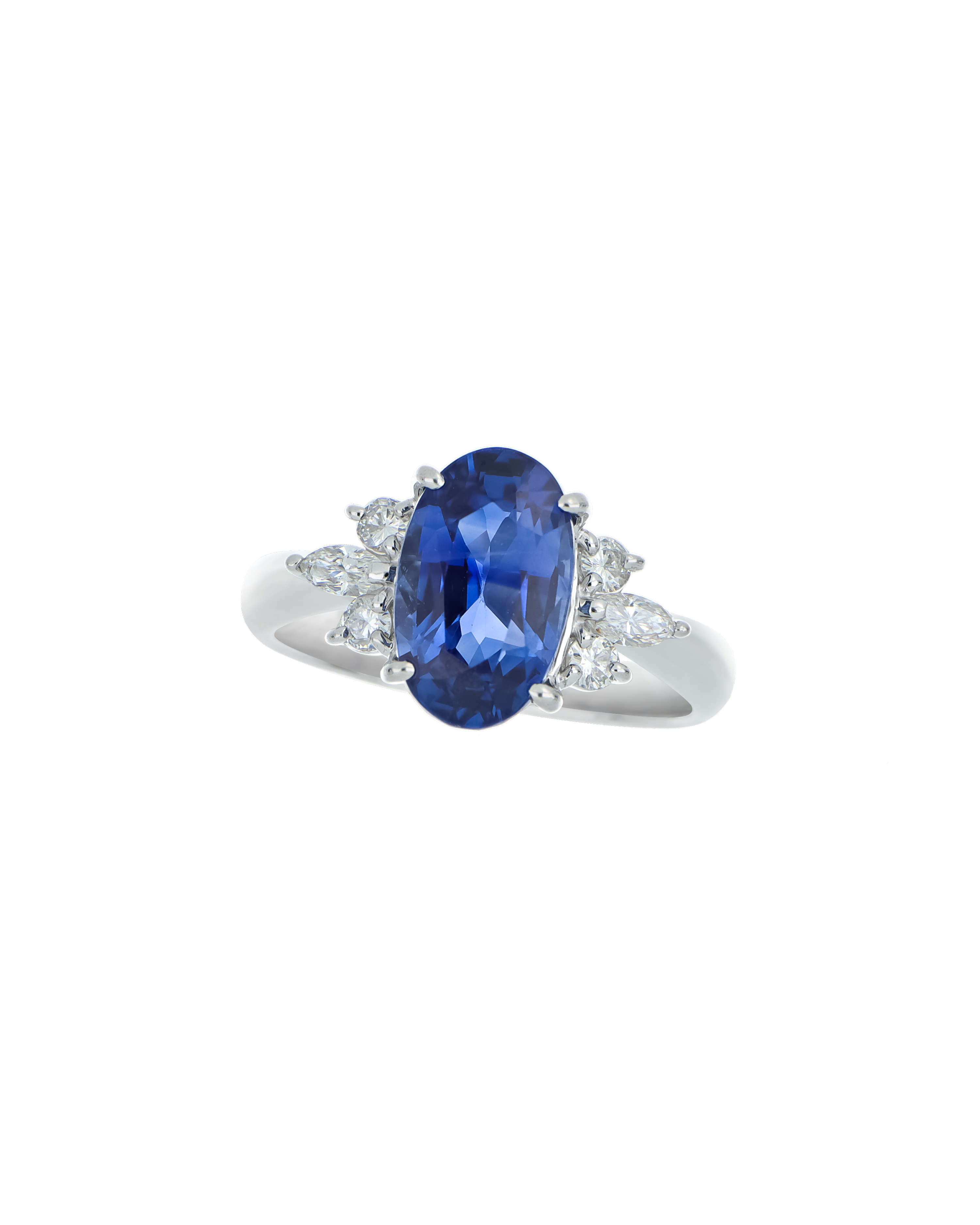 Sapphire Oval-Cut Premium Platinum Ring In Blue Hue