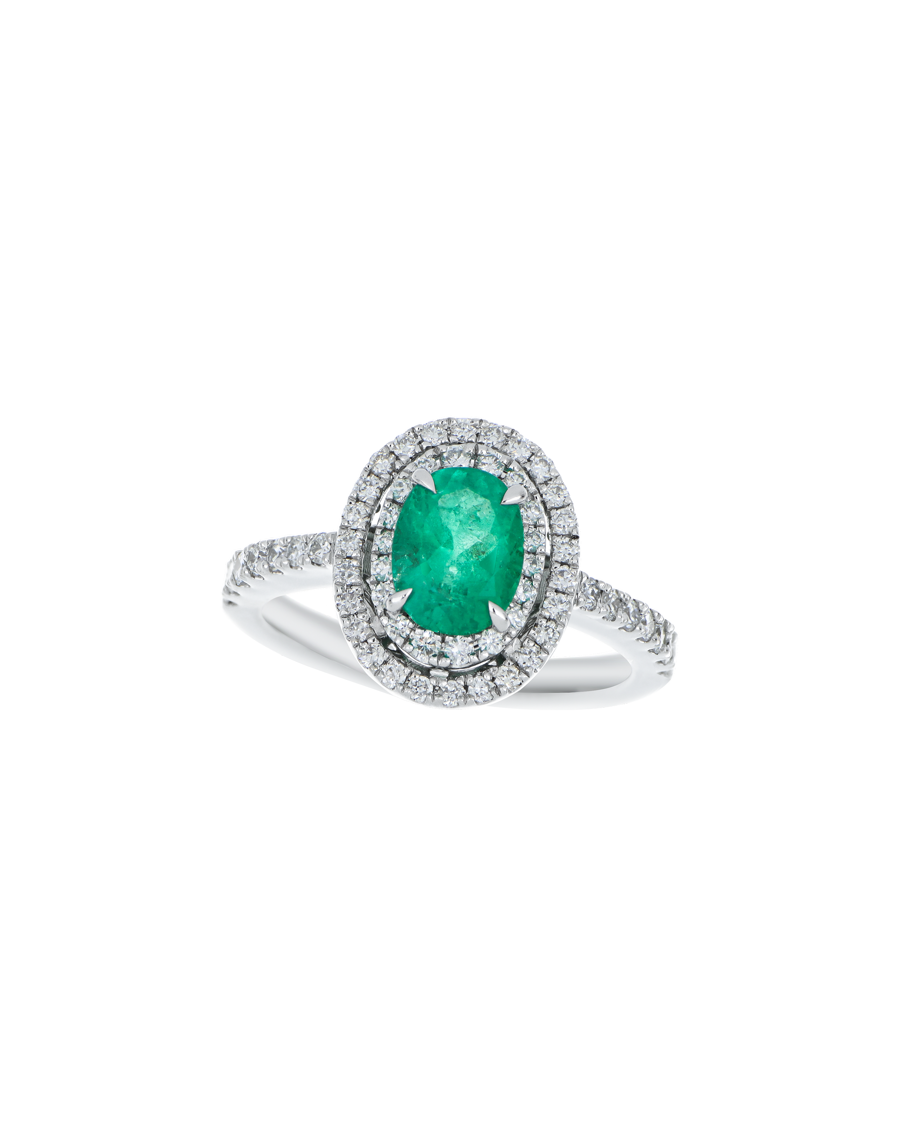 Certified Emerald Ring in Platinum with Diamond Halo