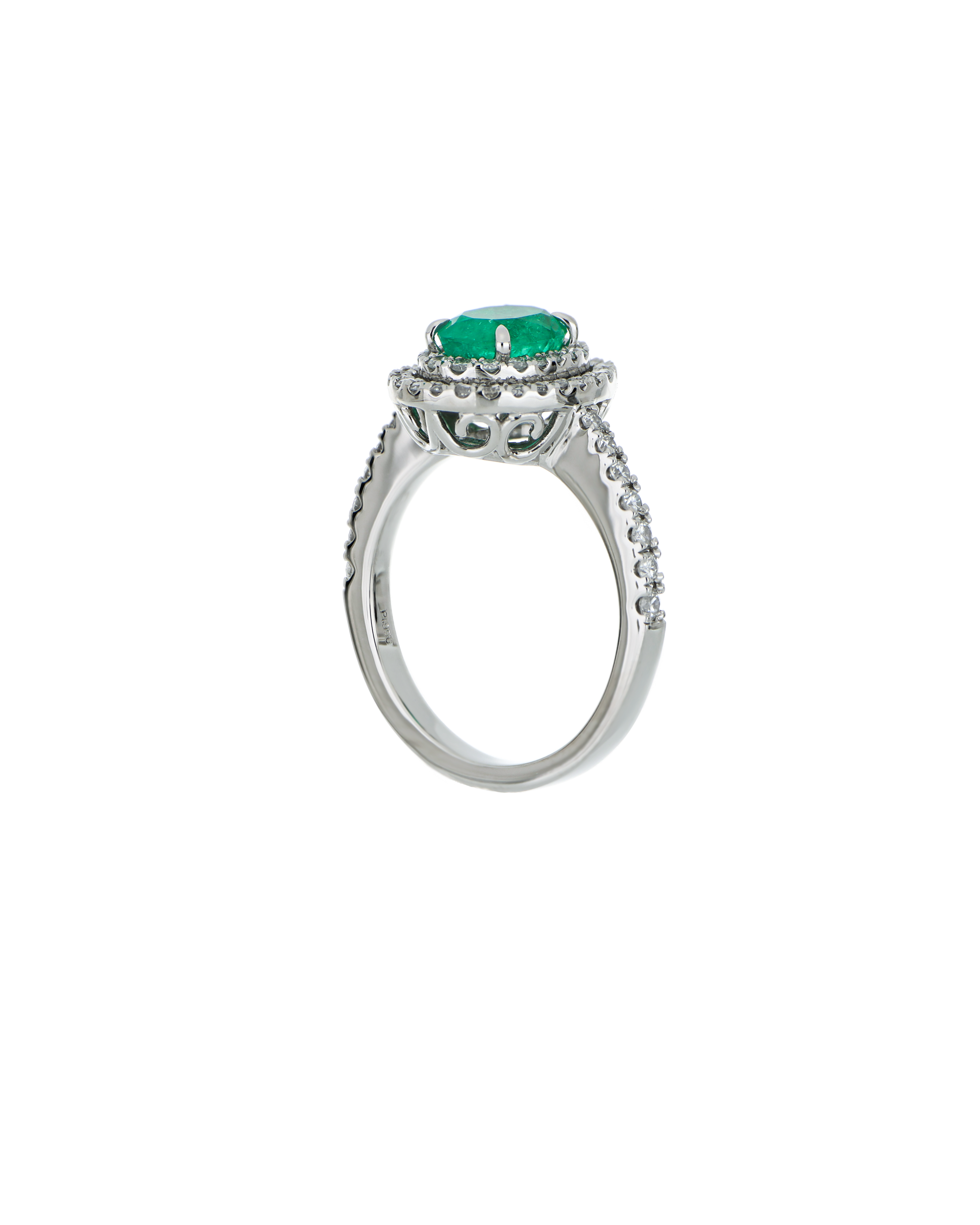 Certified Emerald Ring in Platinum with Diamond Halo