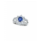 No Heat Blue Sapphire Blossom Ring With Diamond Detailing