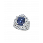 Royal Blue Sapphire Platinum Wedding Ring In Cushion-Cut