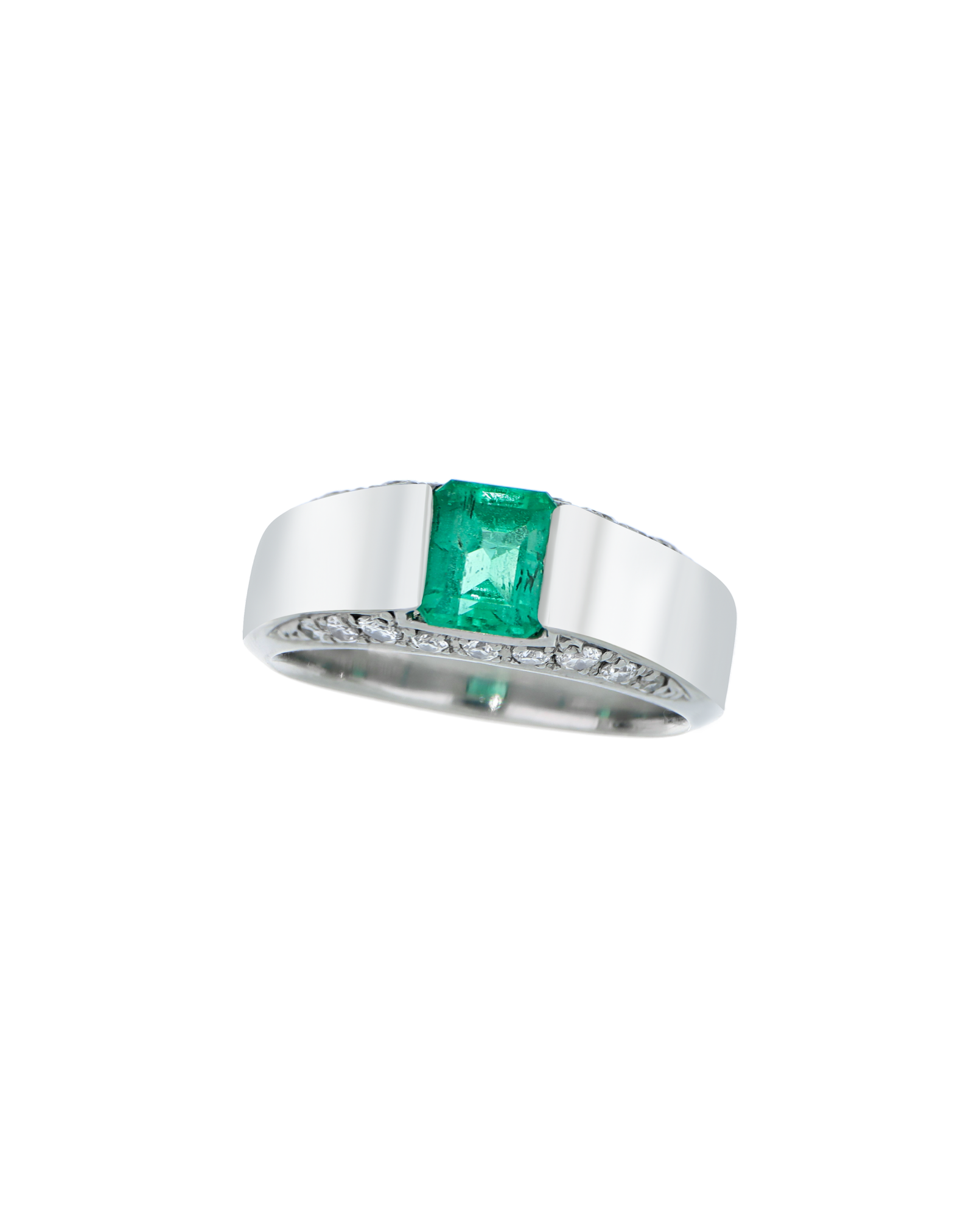 Emerald Ring With Bold Platinum Band