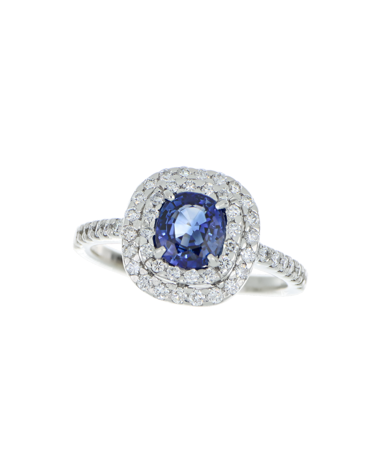 Sri Lankan Sapphire Ring In Platinum with Diamond Halo