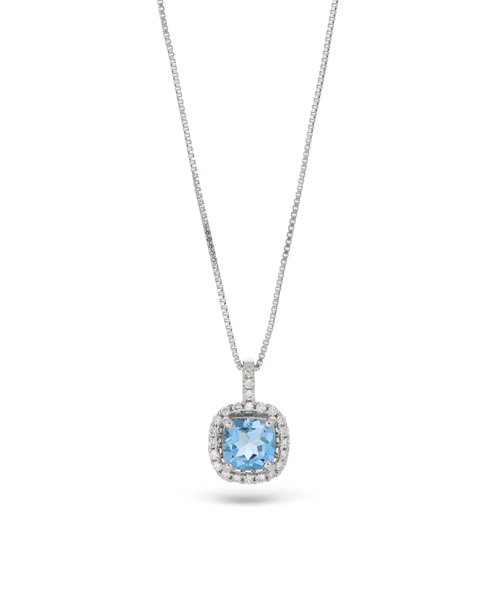 Aquamarine Stone Pendant With Platinum Necklace In Light Blue