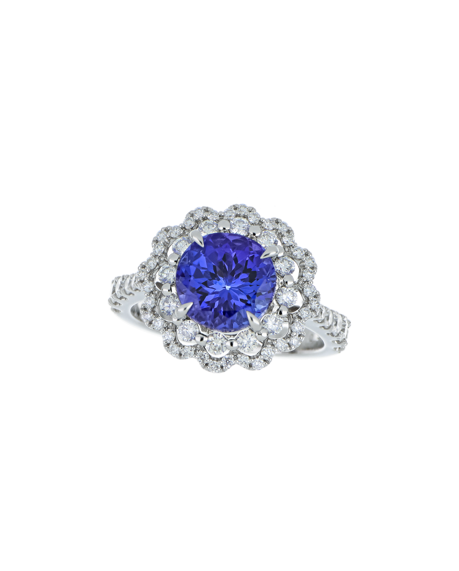 Platinum Round Engagement Ring With Tanzanite Stone 