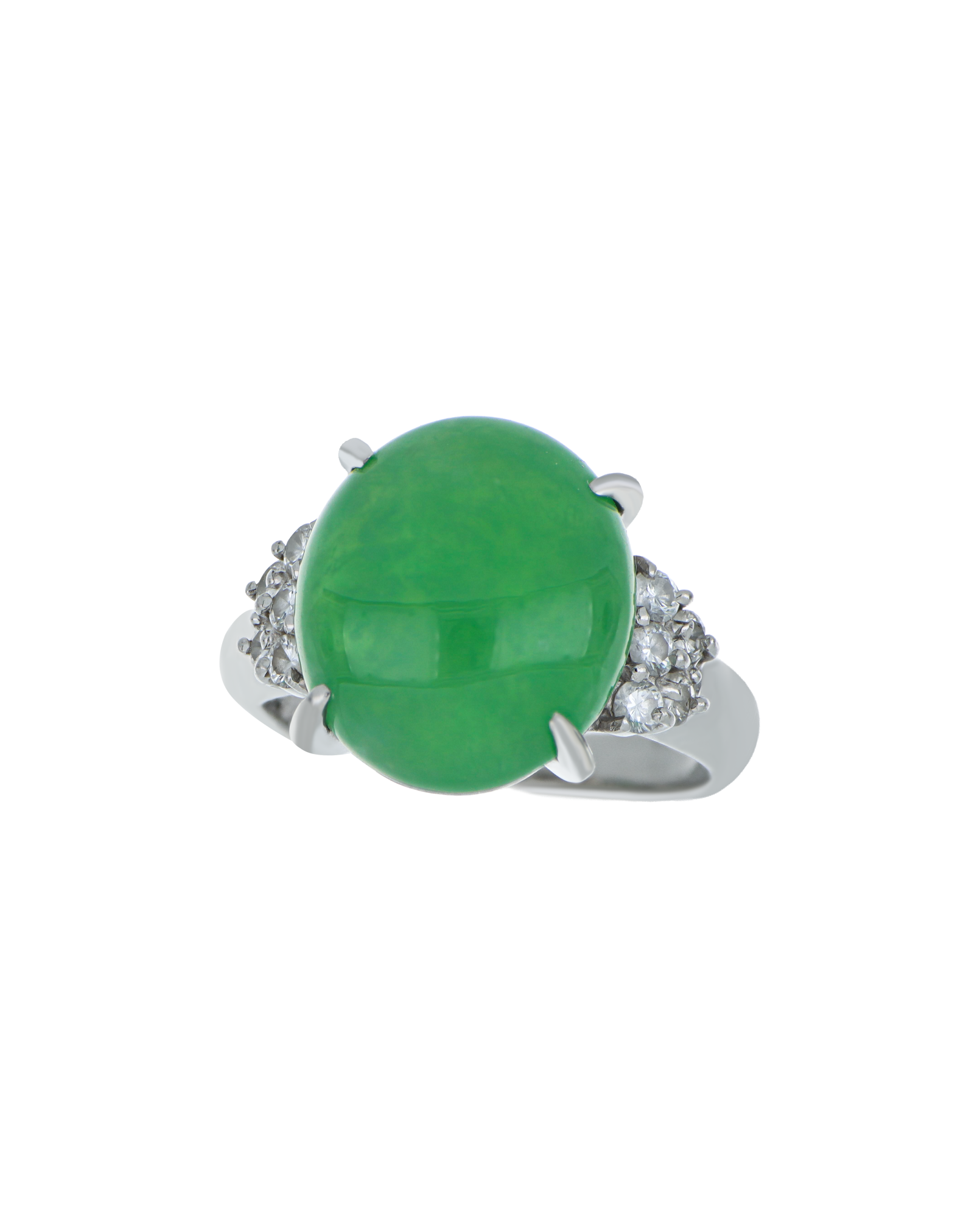 Jade Oval Motif Ring With Bold Platinum Band