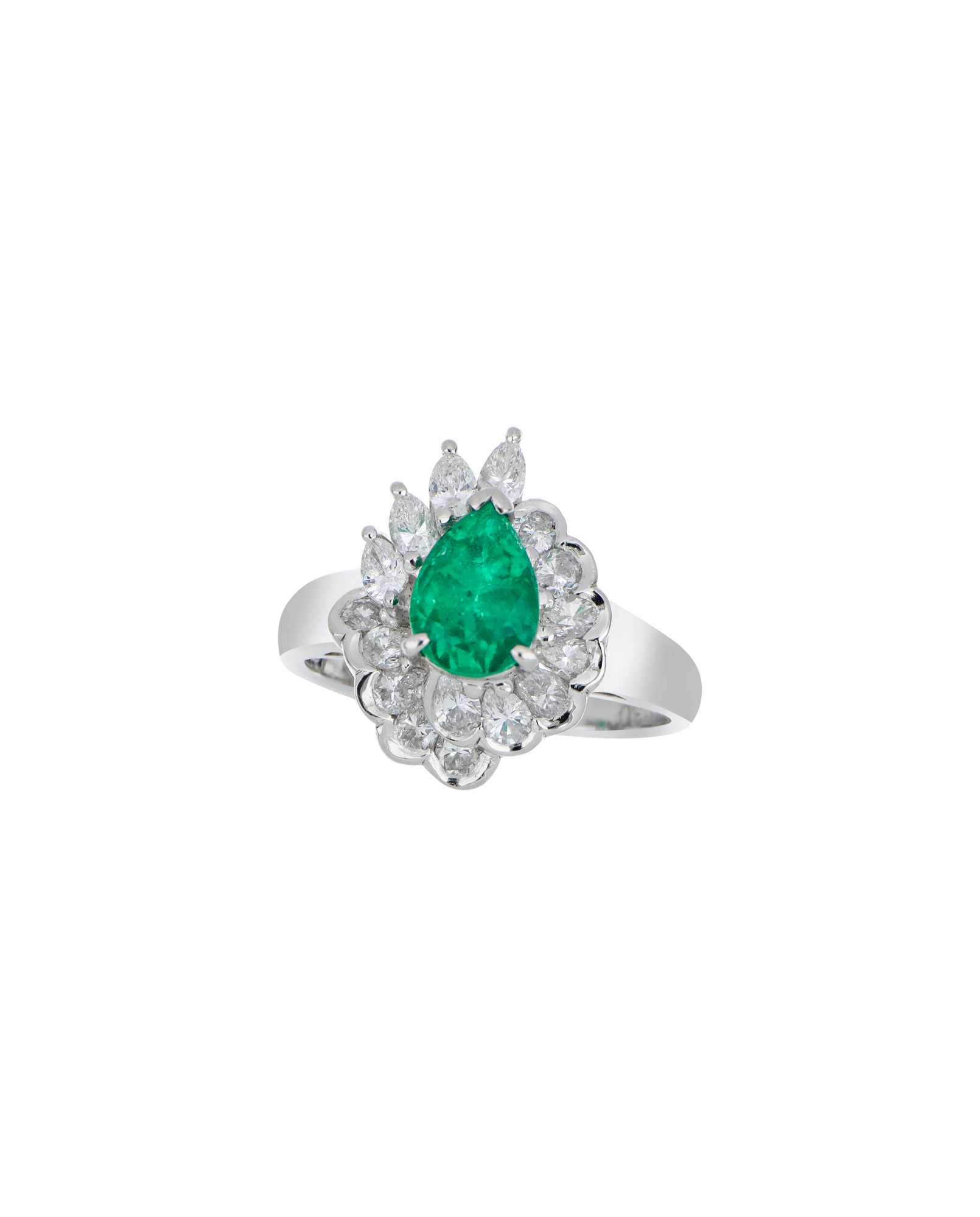 Natural Pear-Cut Emerald Ring With Platinum Band
