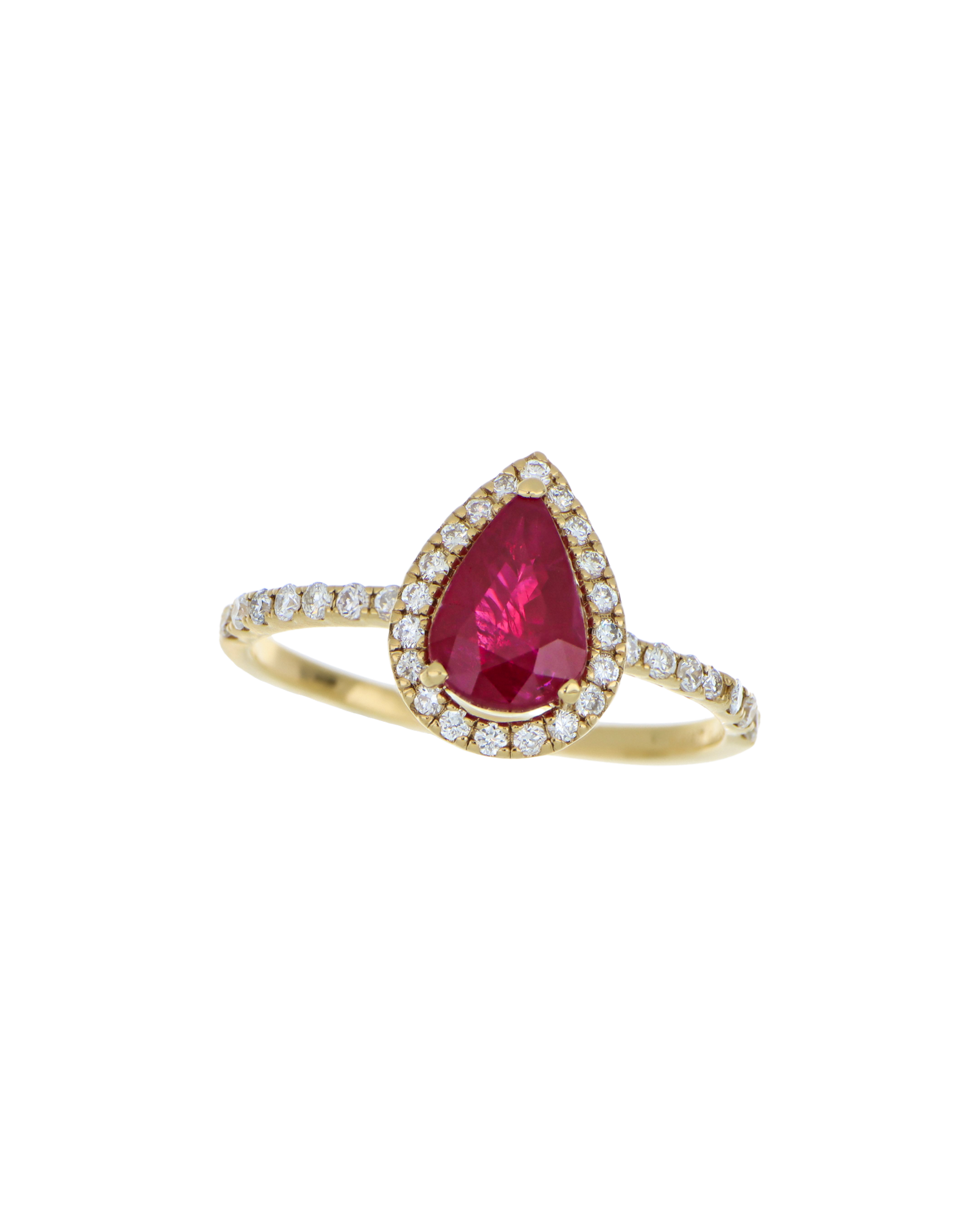 July Birthstone Pear-Cut Ruby Ring In Yellow Gold