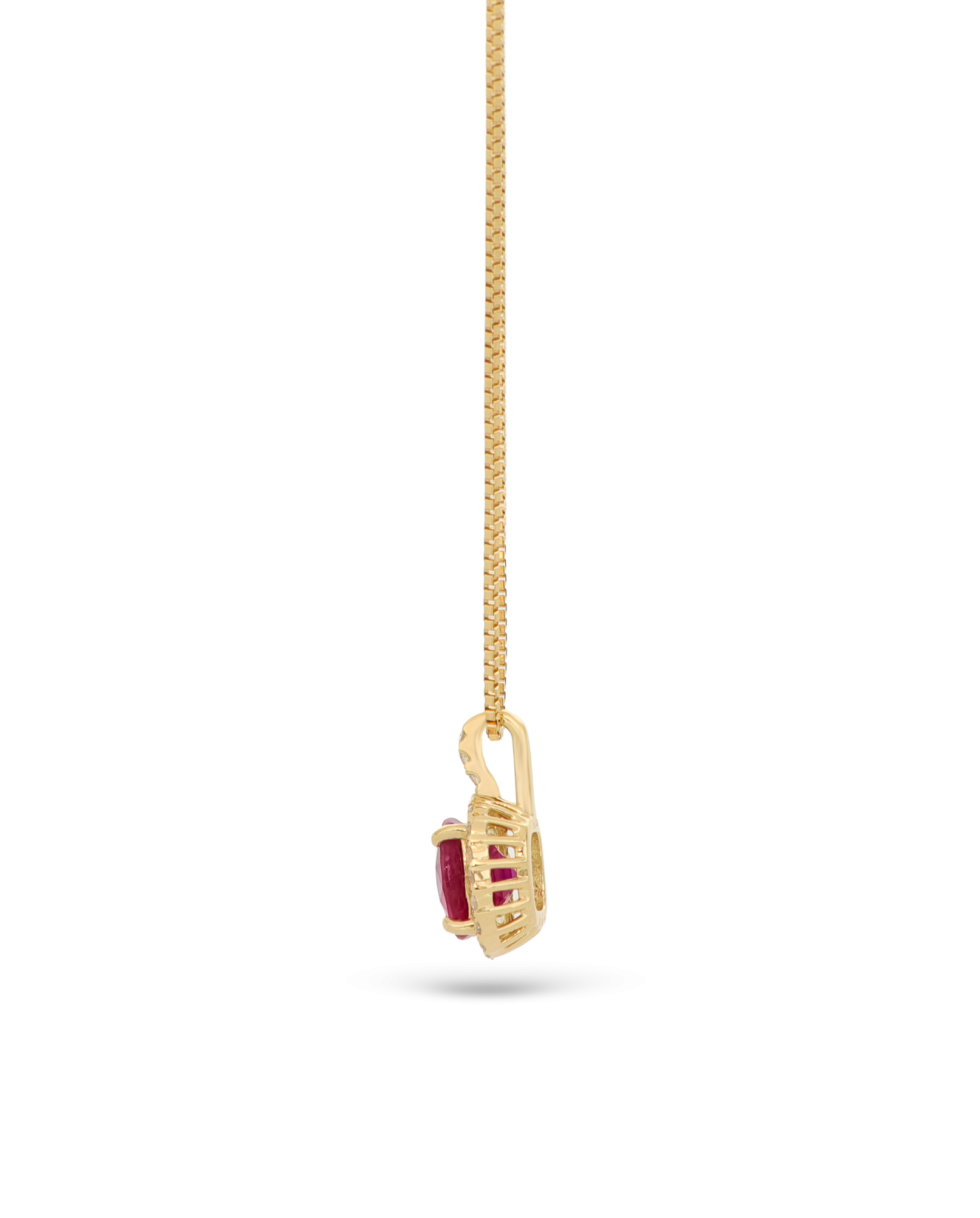 18K Yellow Gold Chain With Red Ruby Pendant