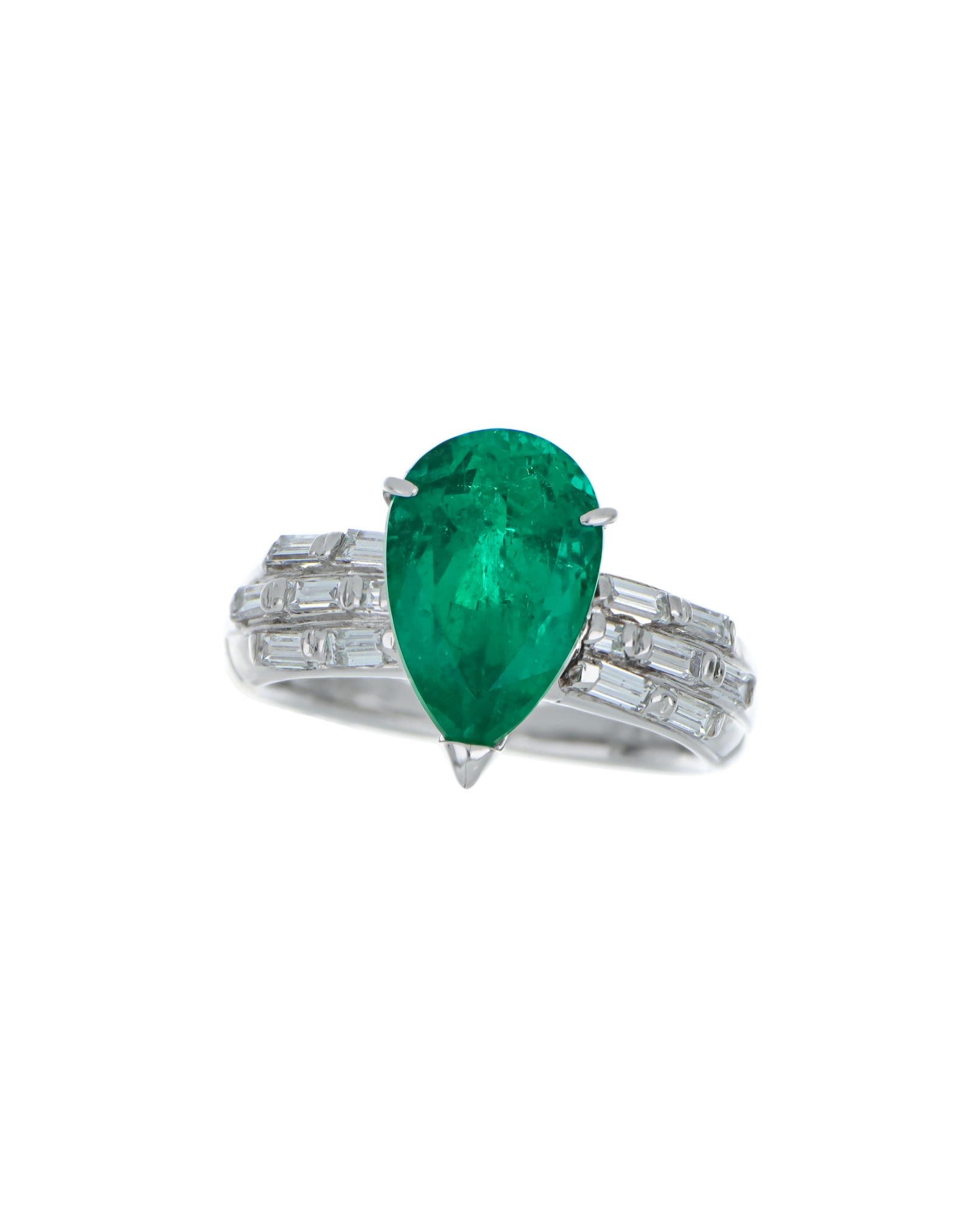 Natural Emerald Ring with Baguette Diamond Accents