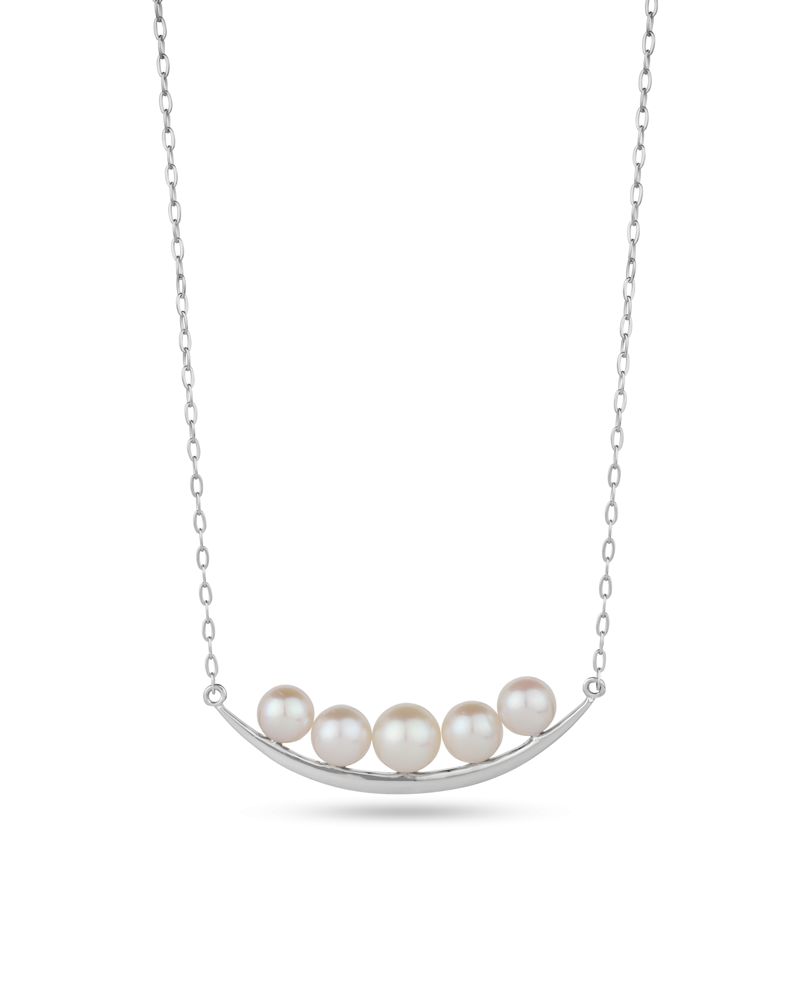 Platinum Akoya Pearl Curved Bar Pendant Necklace