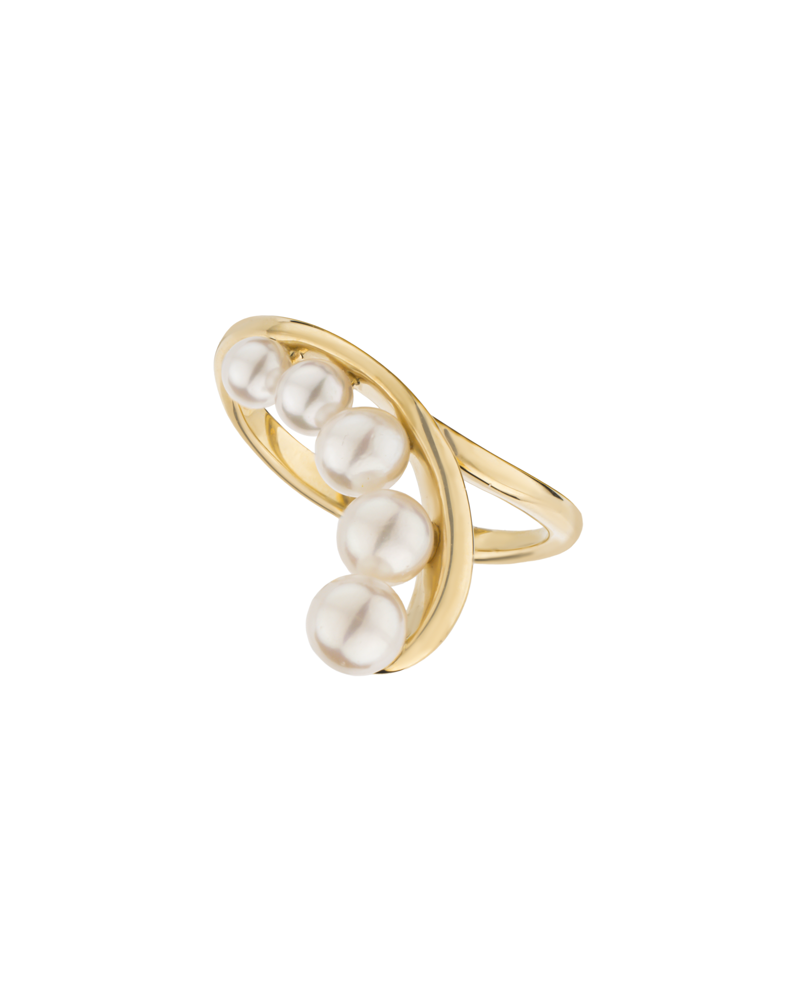 K18 Yellow Gold Akoya Baby Pearl Curve Ring