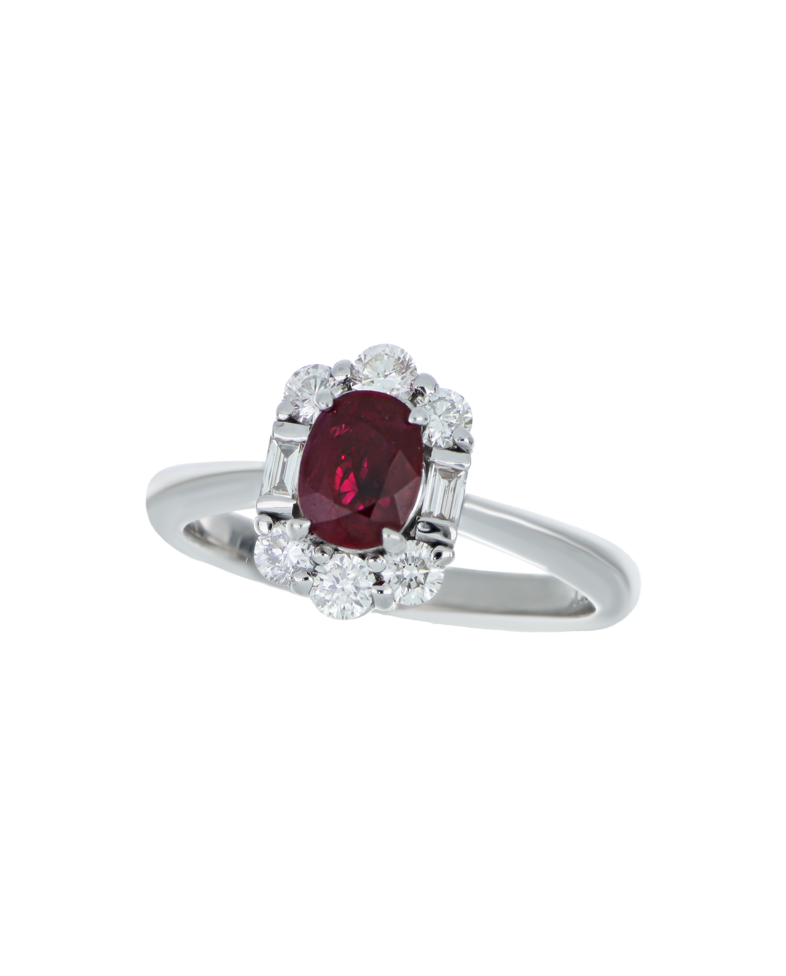 Oval Ruby Platinum Ring In Minimal Diamond Detailing