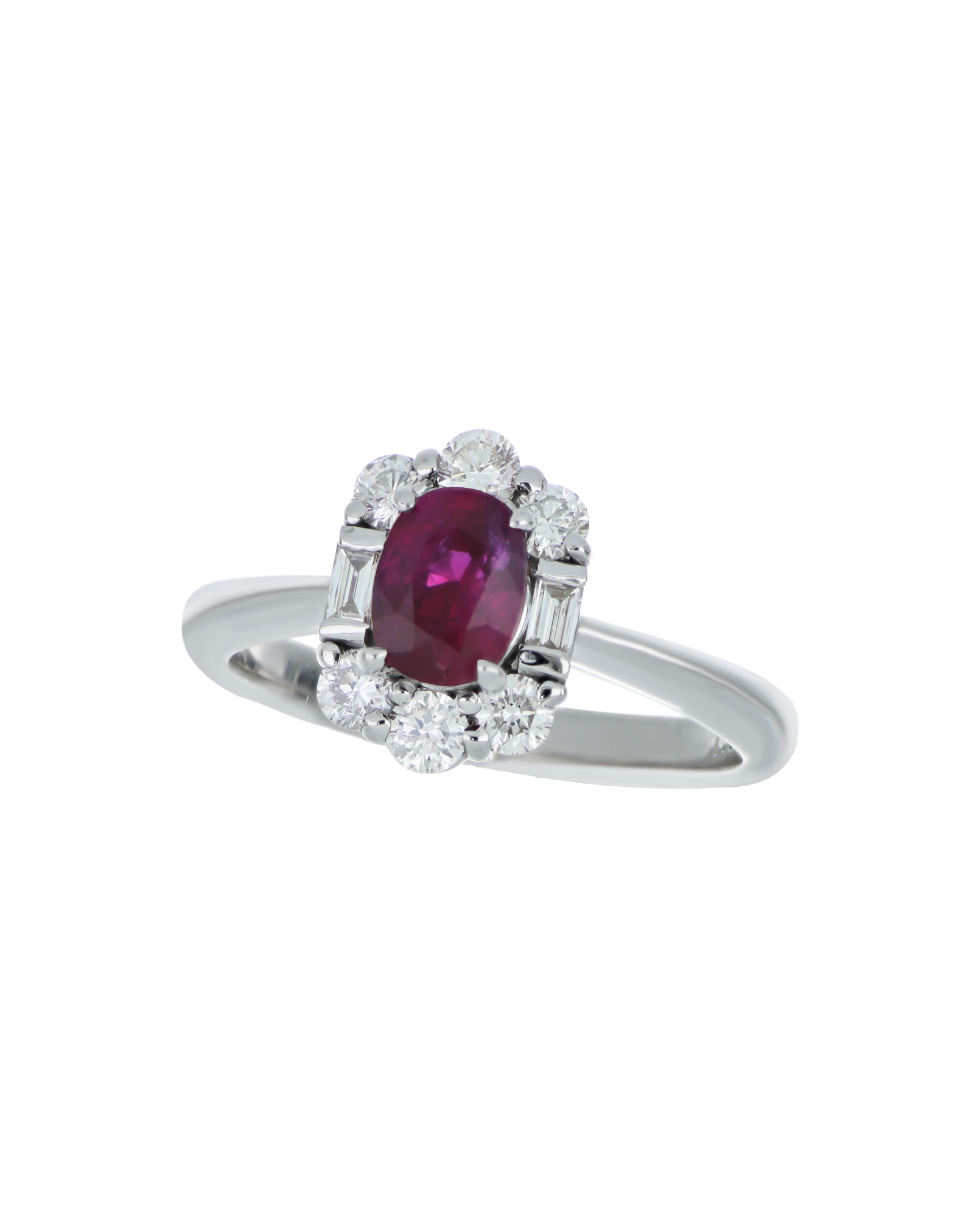 Red Ruby Minimal Platinum Ring In Oval Cut