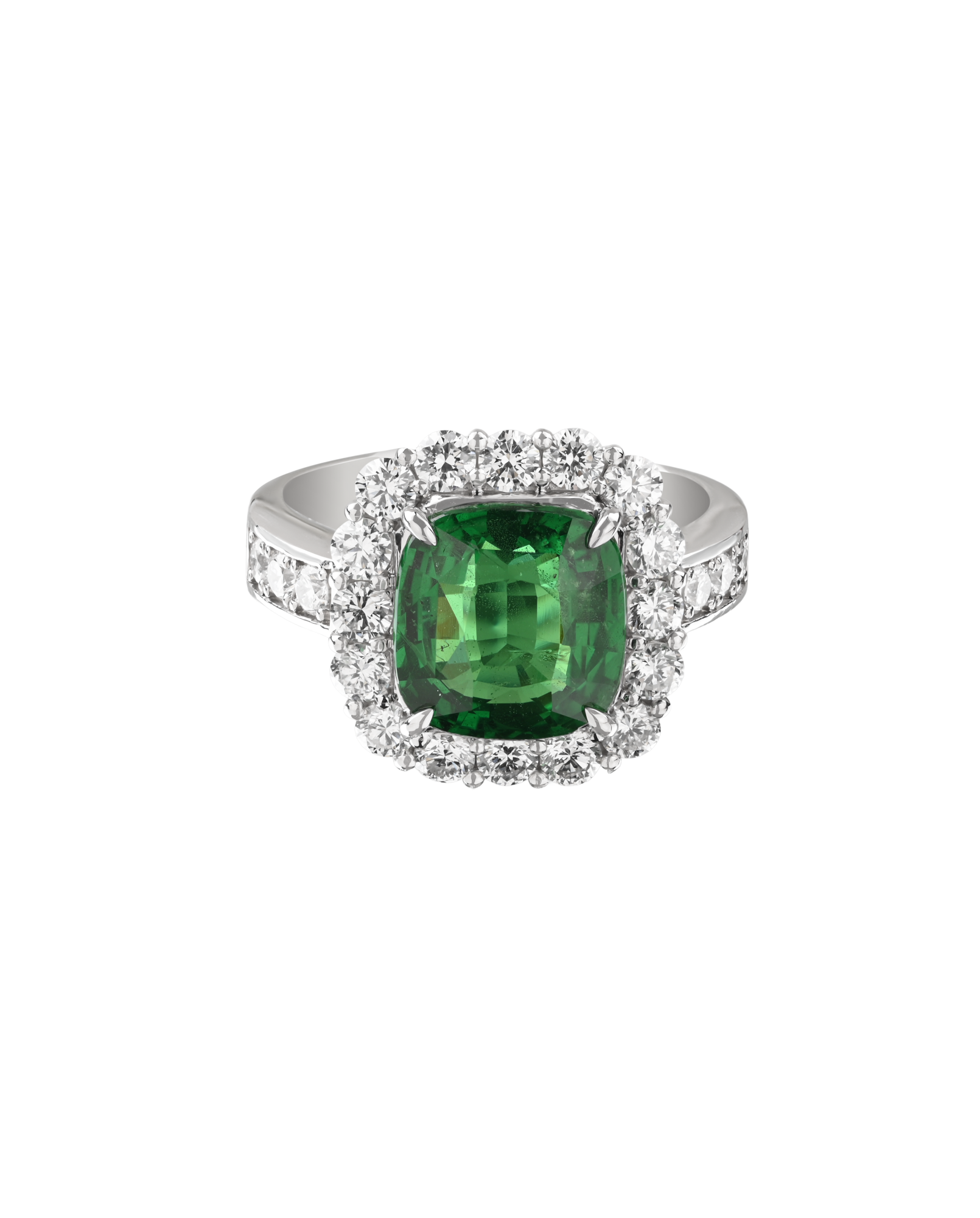Cushion-Cut Tsavorite Ring with 5.59 CT of Platinum