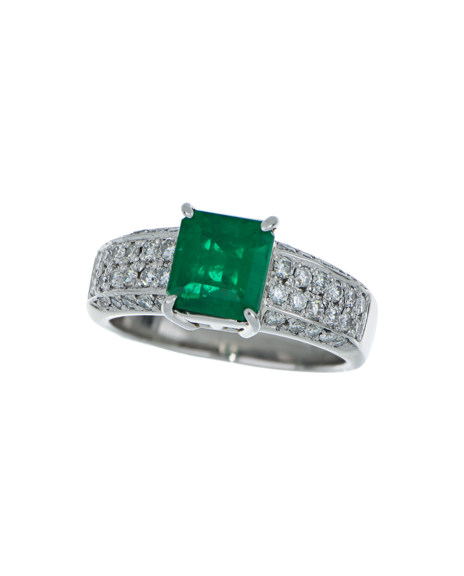 Square-Cut Emerald Platinum Ring For Engagement