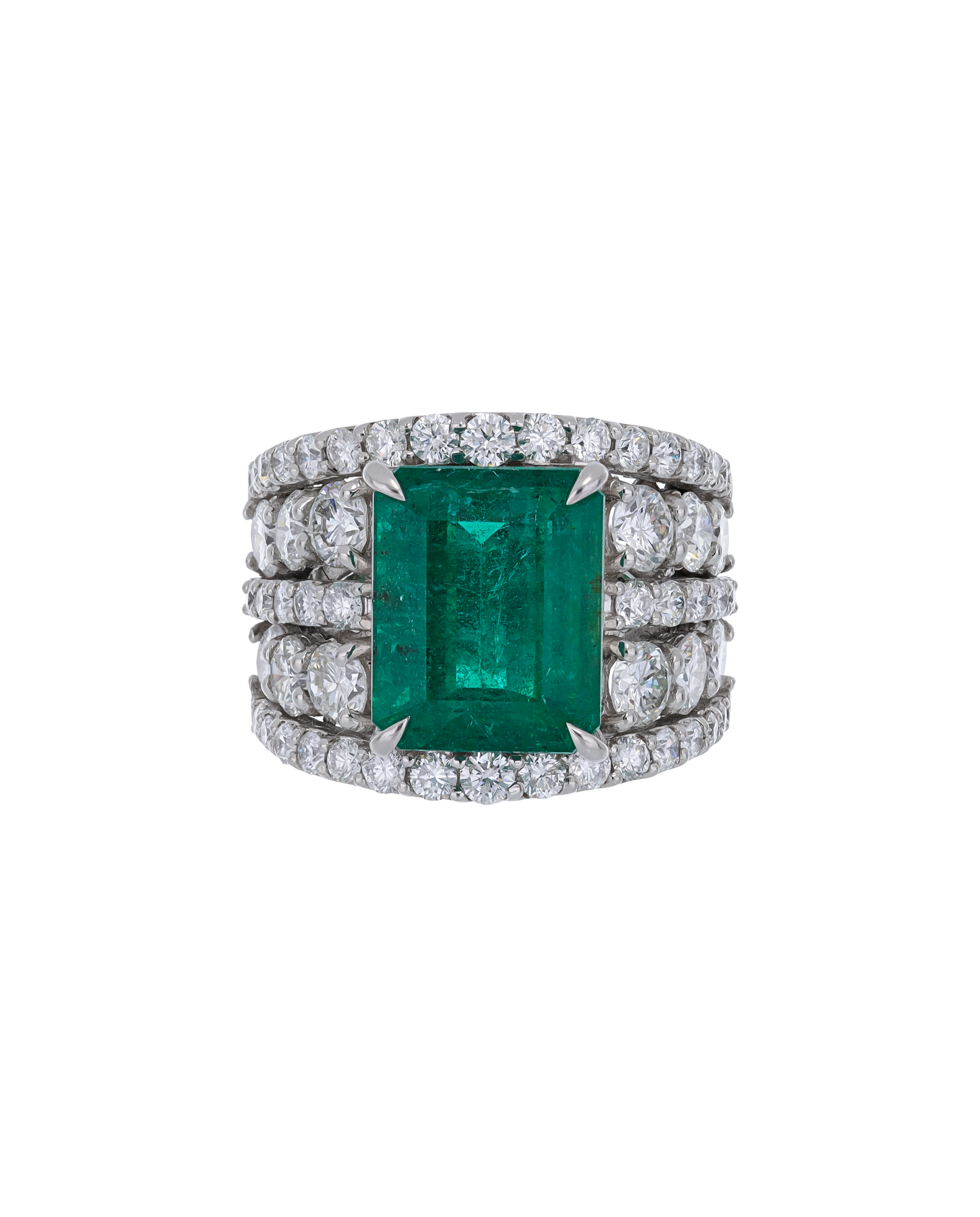 Layered Emerald And Diamond Ring In Platinum