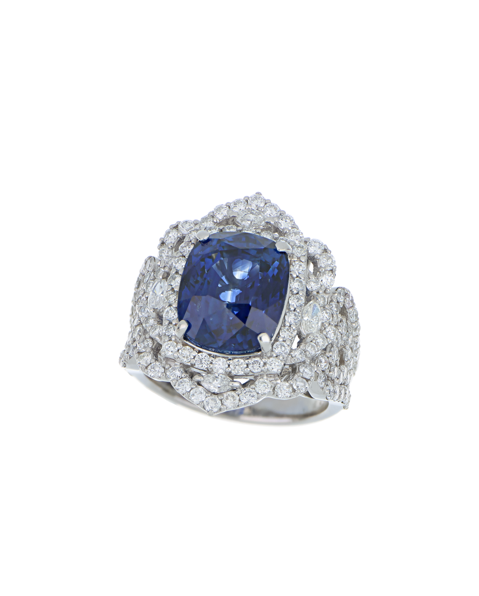 Blue Sapphire Platinum Wedding Ring In Cushion-Cut