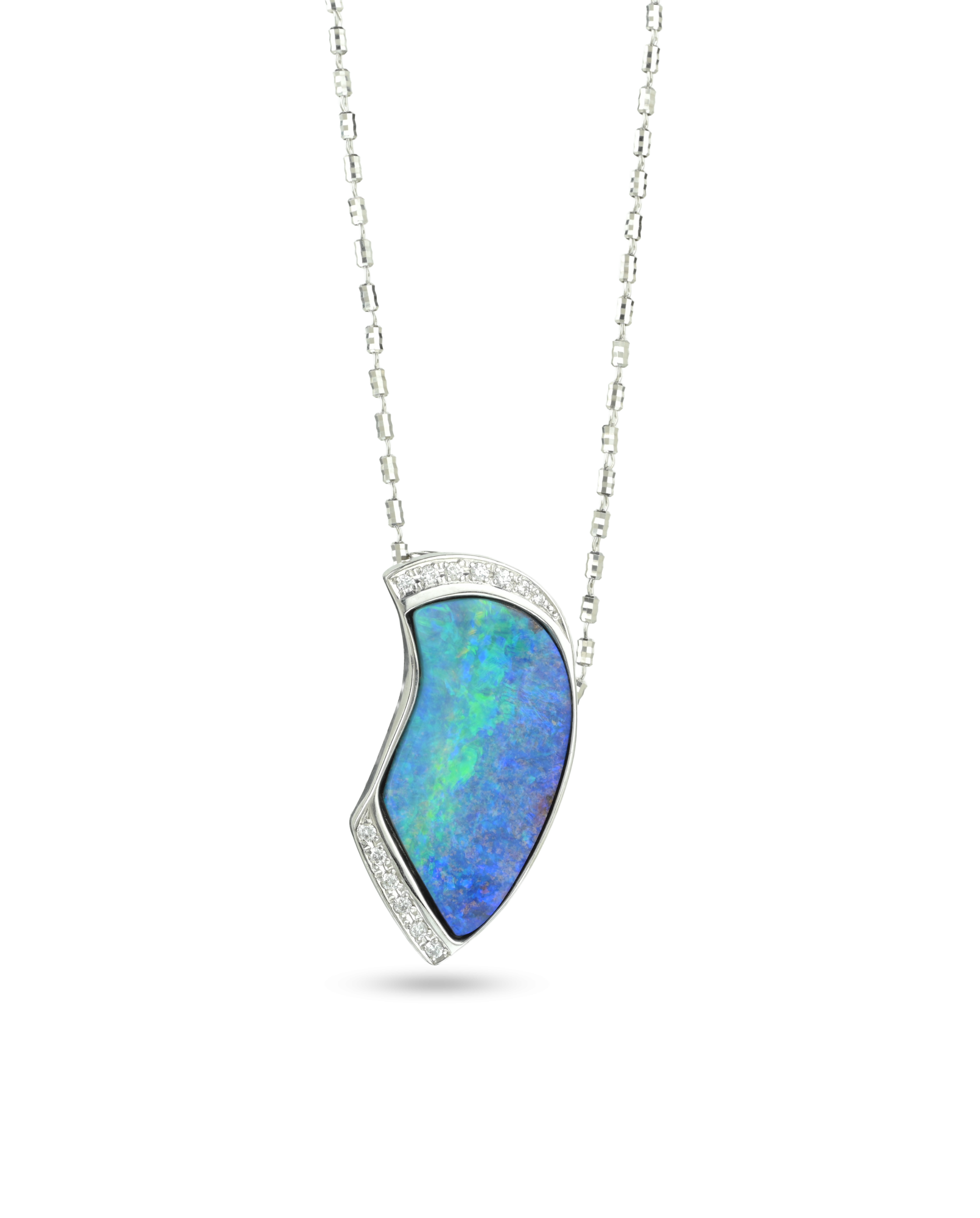 Detachable Chain Freeform Boulder Opal 23.48 Ct Platinum Brooch Pendant