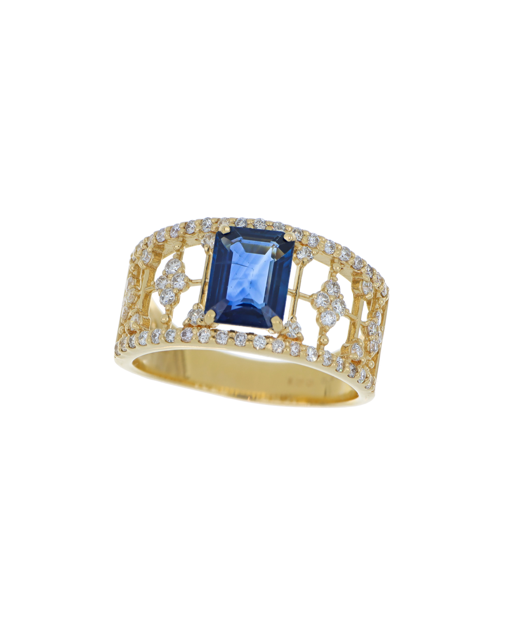 Emerald-Cut Blue Sapphire Ring in Yellow Gold