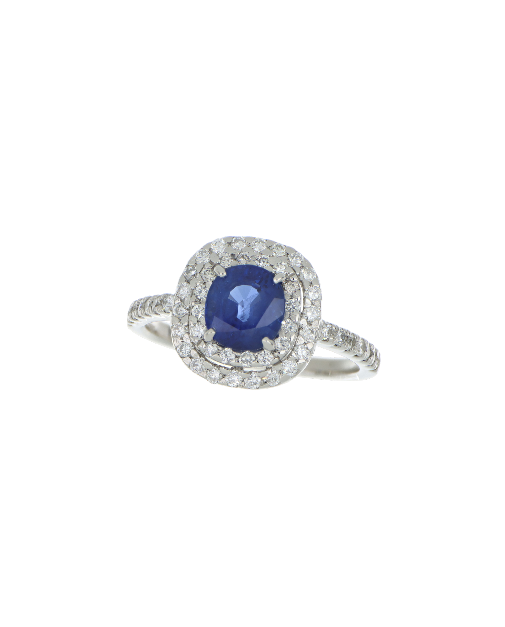Platinum Blue Sapphire Engagement Ring In Cushion Cut 