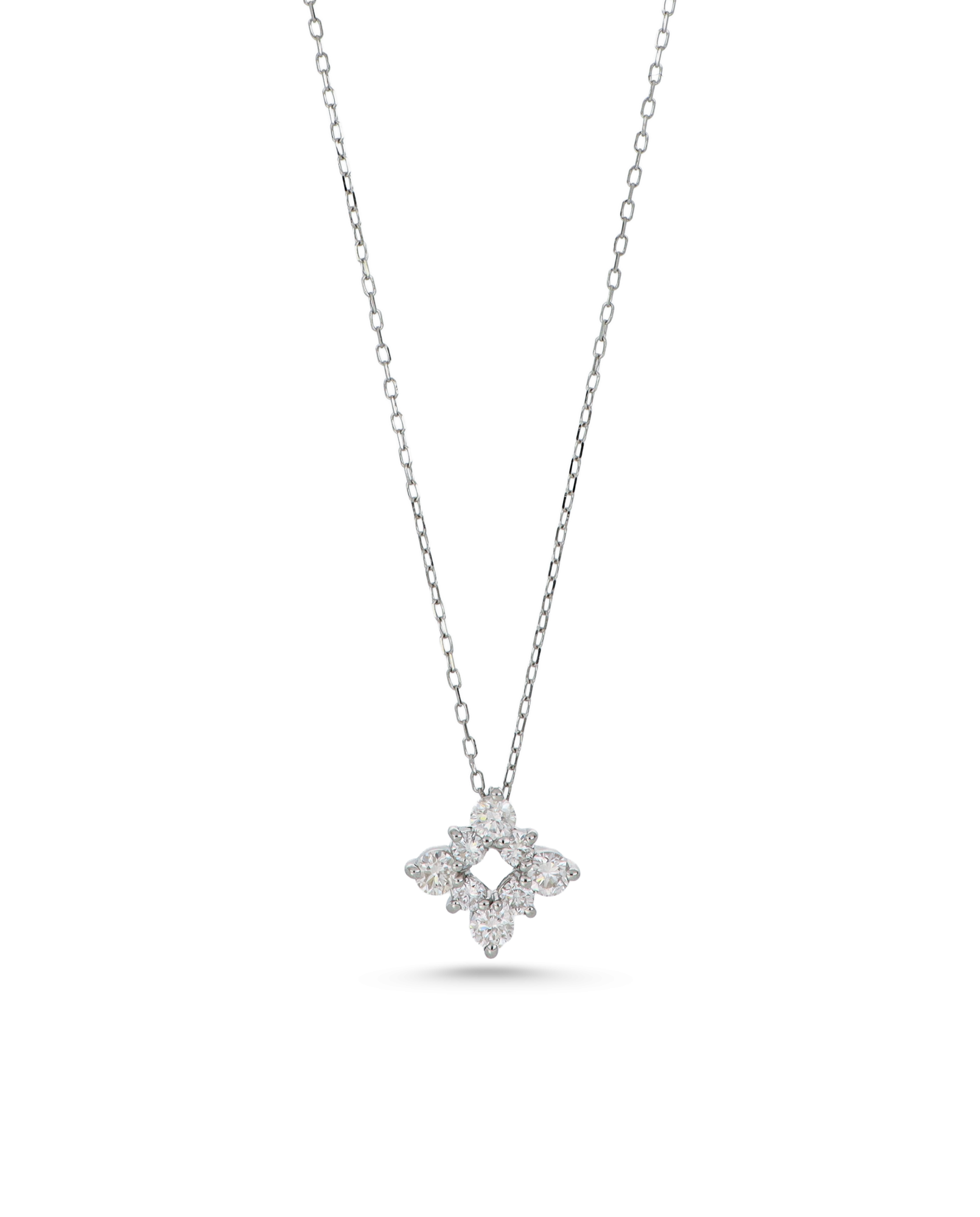 Diamond Flower-Shape Platinum Pendant With Adjustable Chain