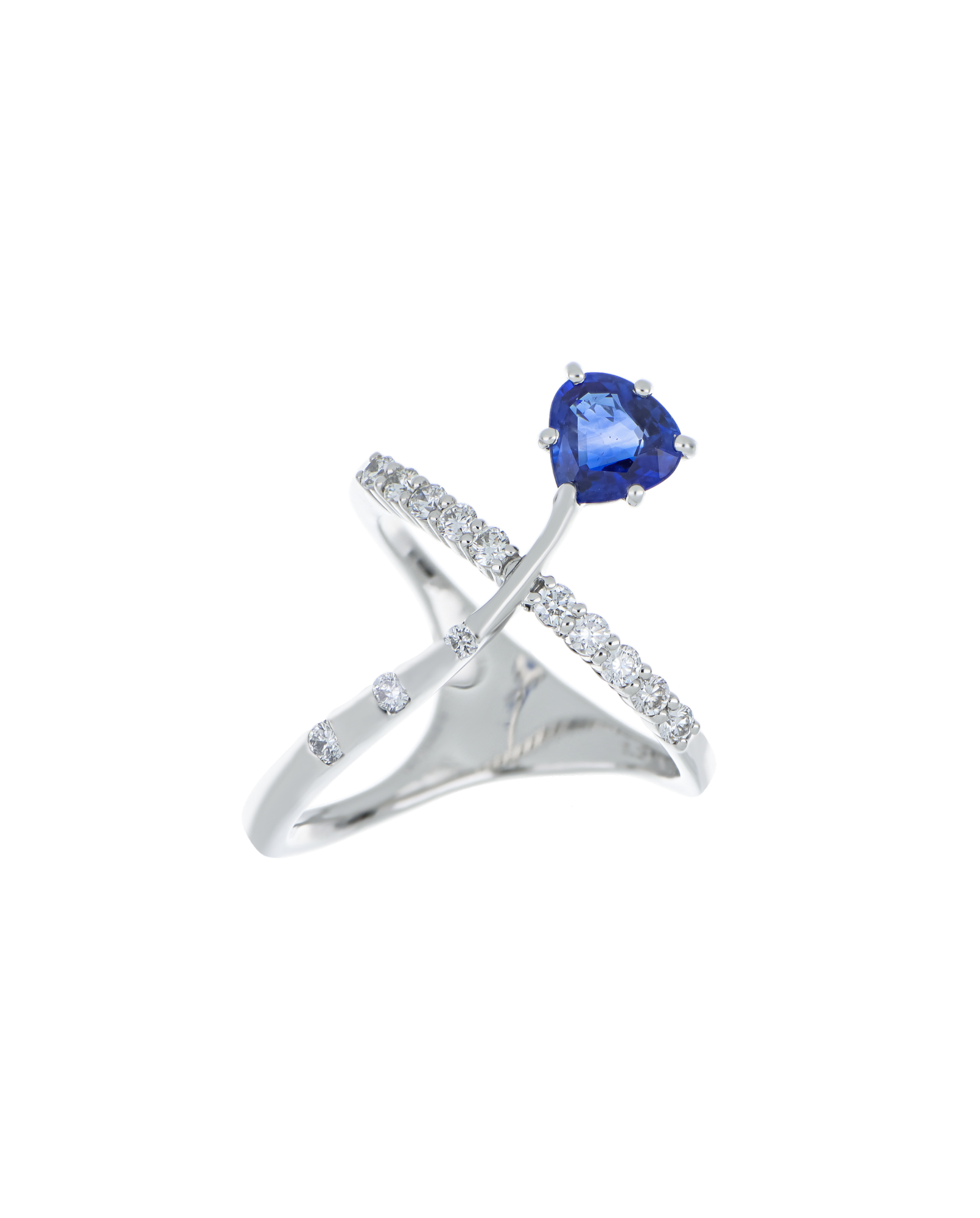 Natural Pear-Shaped Sapphire Ring With Crossover Band