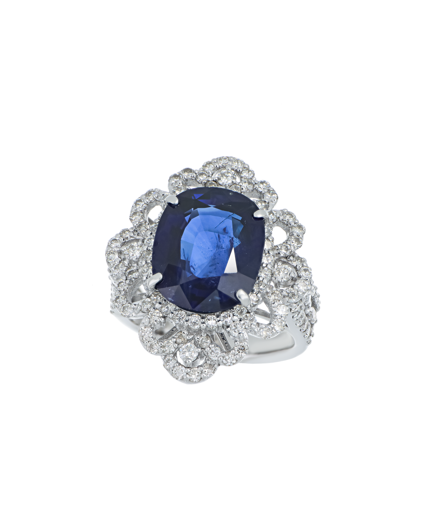 Natural Blue Sapphire And Platinum Ring In Cushion Cut