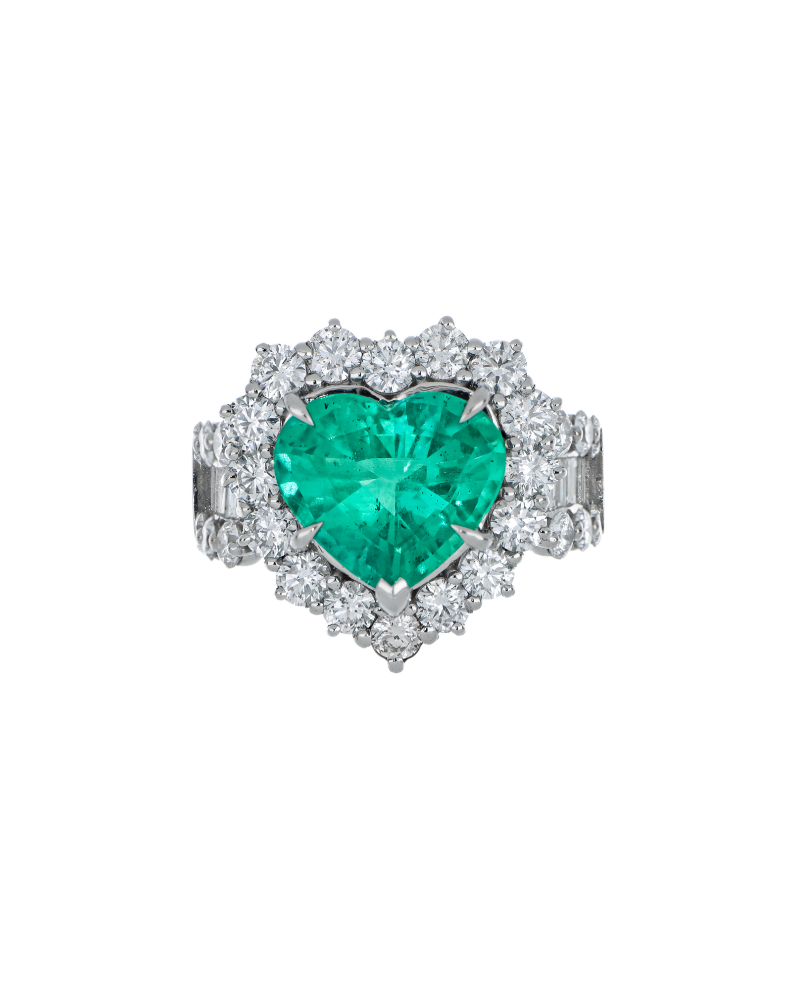 Brazilian Natural Heart Emerald Ring with Diamond Frame