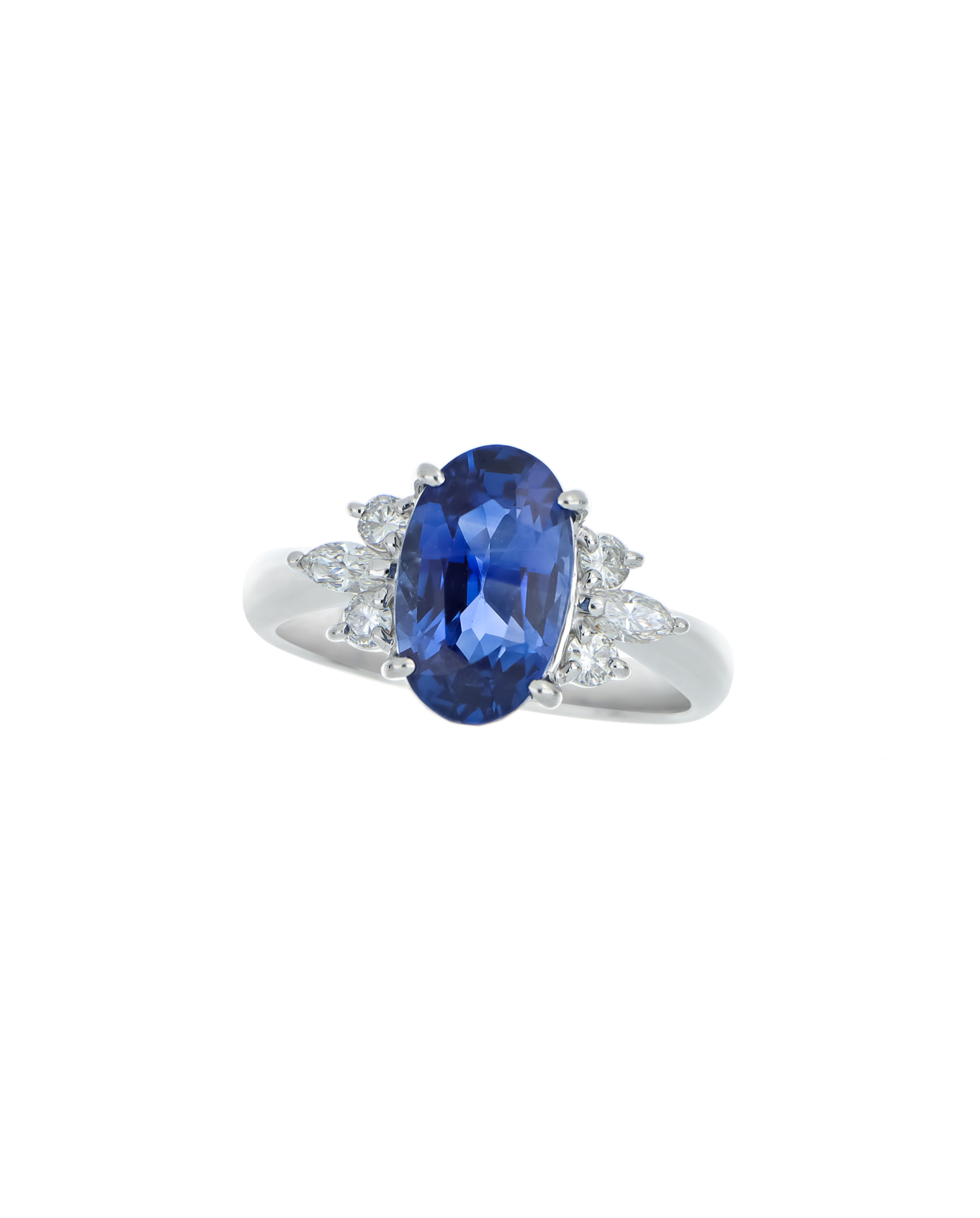 Sapphire Oval-Cut Premium Platinum Ring In Blue Hue